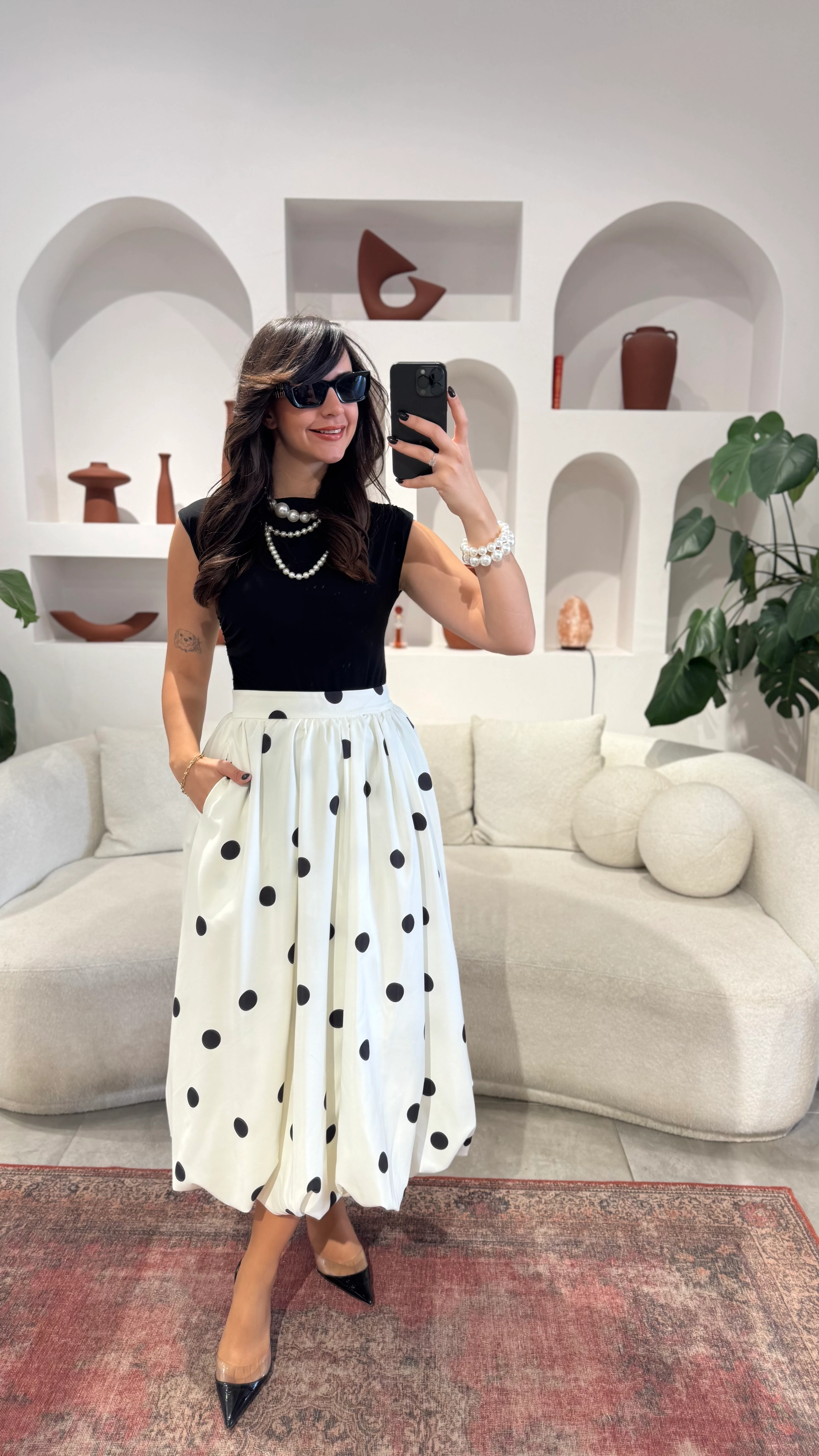 Beyaz Puantiyeli Etek