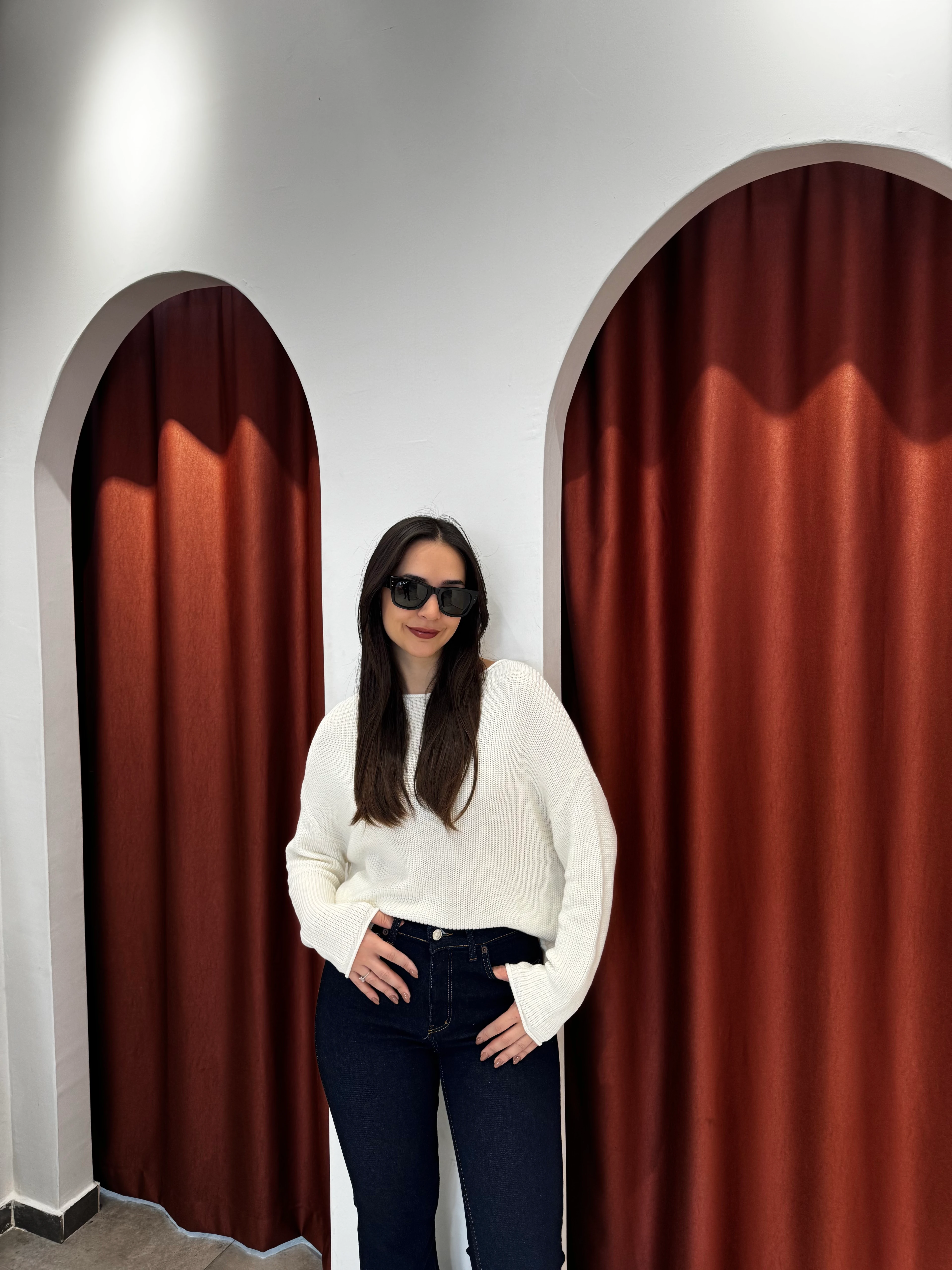 Ekru Kayık Yaka Triko