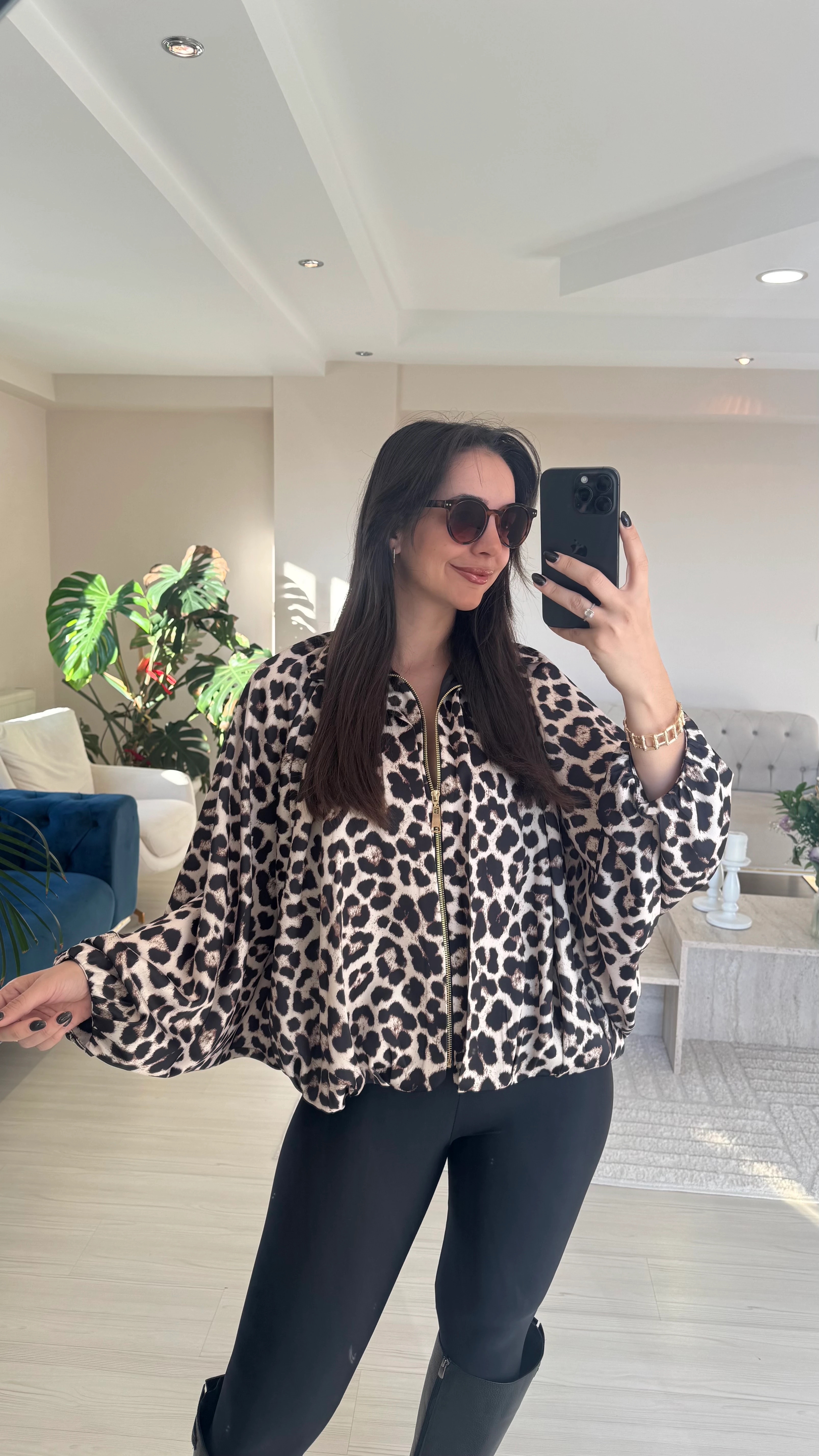 Leopar Bamber Saten Ceket