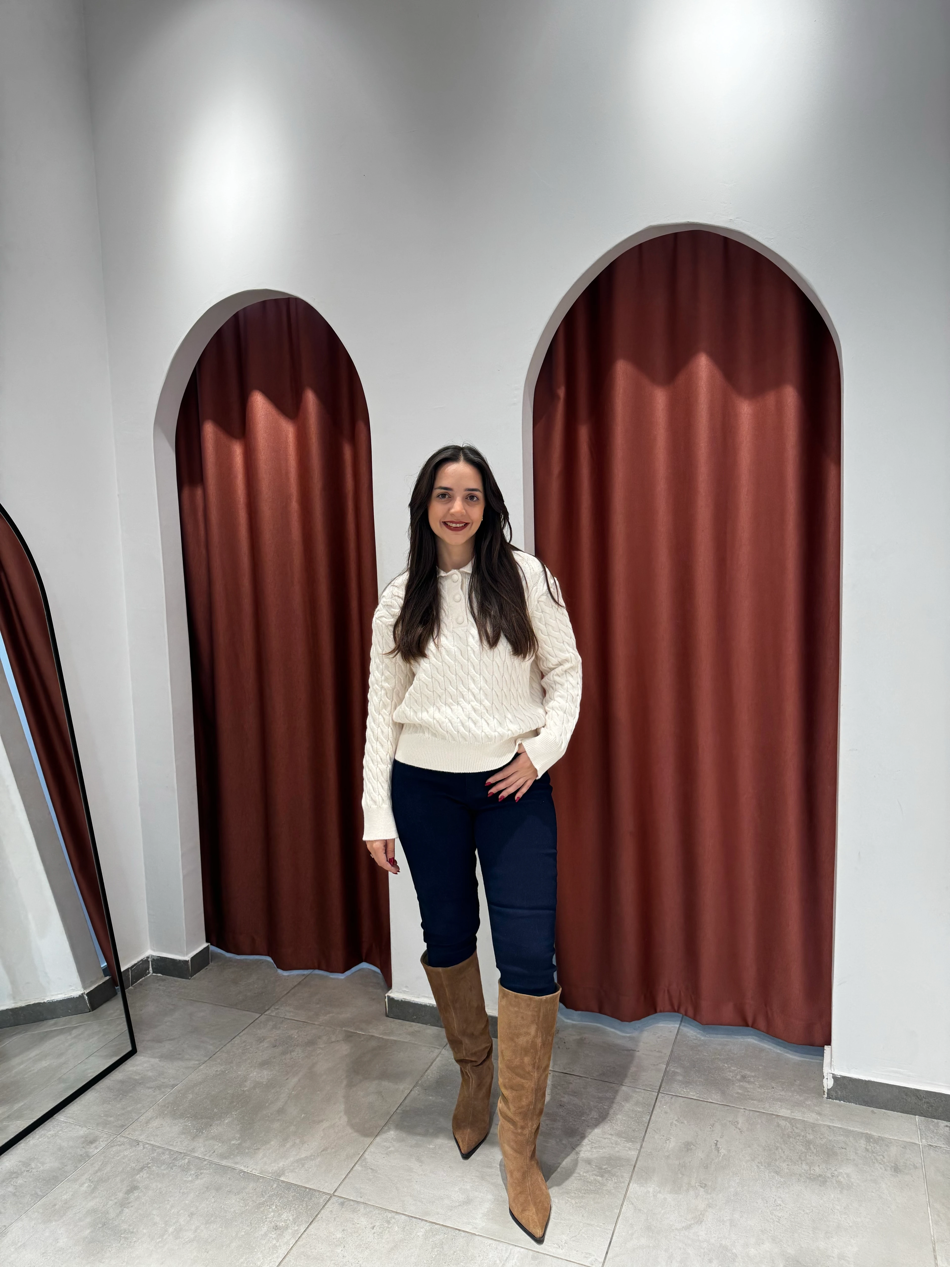 Saç Örgülü Düğmeli Krem Kazak main variant image