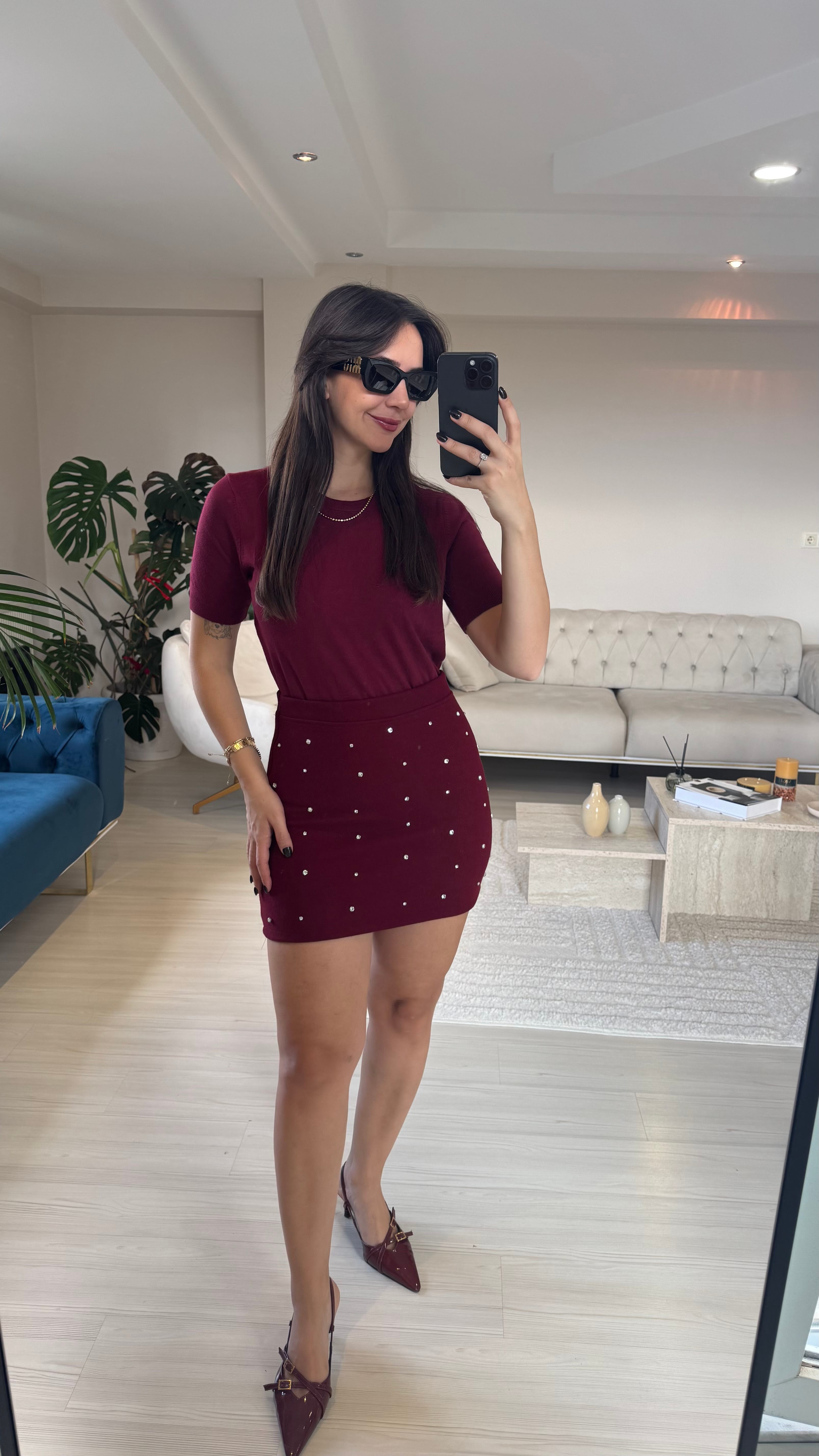 Bordo Etek Taşlı