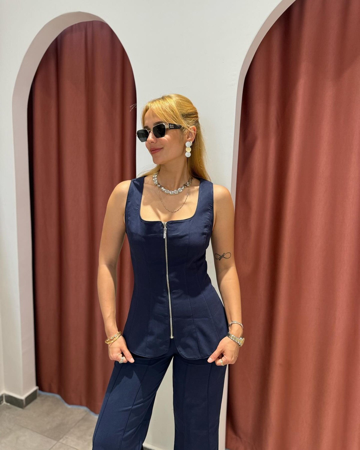 Takım Jean Fermuarlı Yelek Pantolon