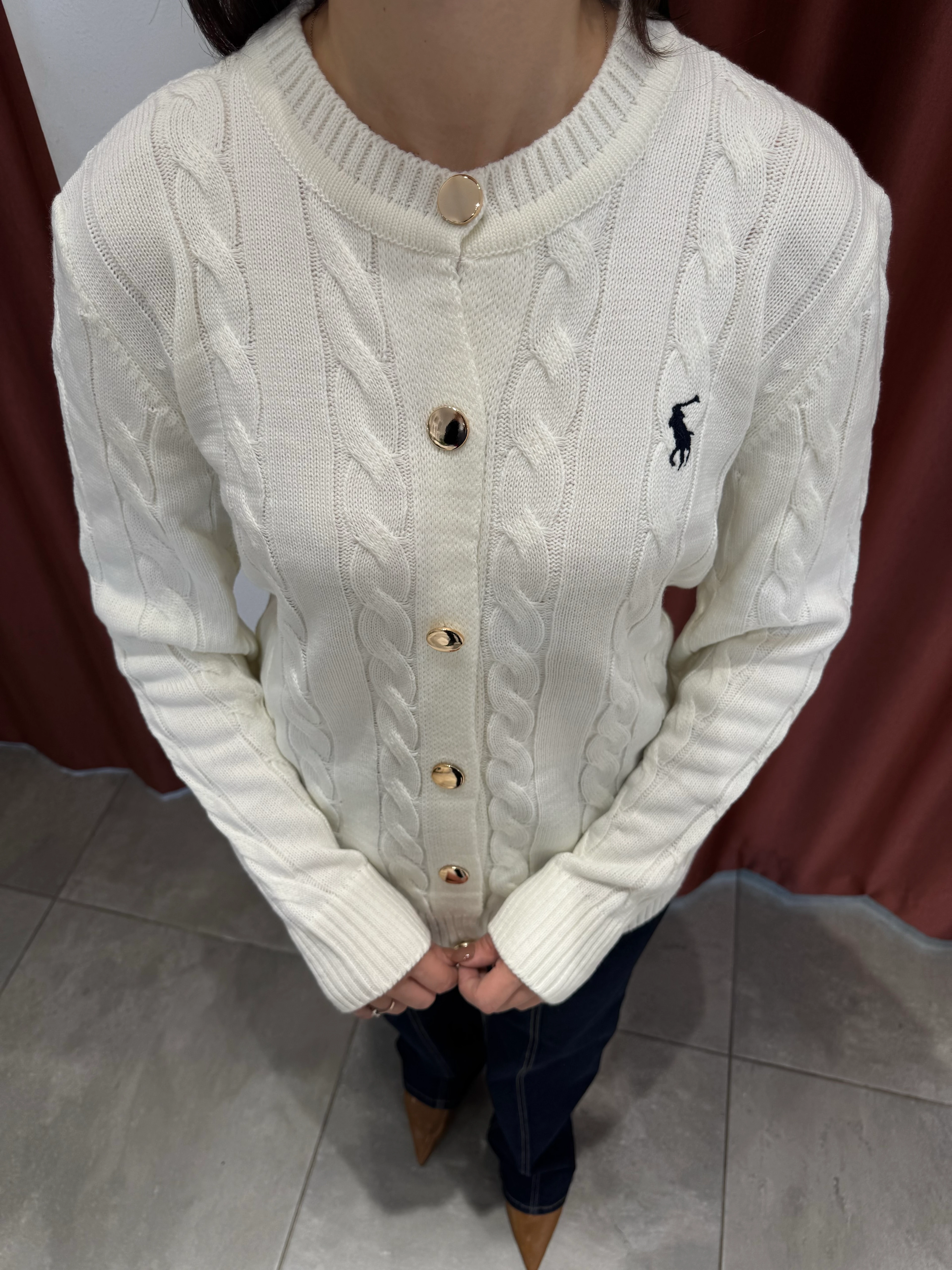 İthal Polo Düğme Detaylı Ekru Hırka