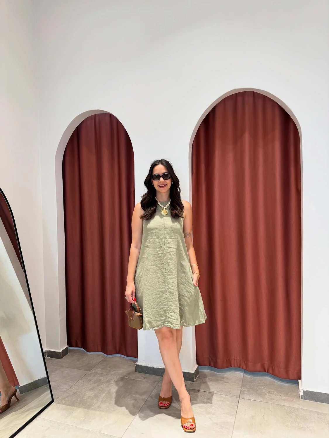 Elbise Haki Sıfır Kol Keten