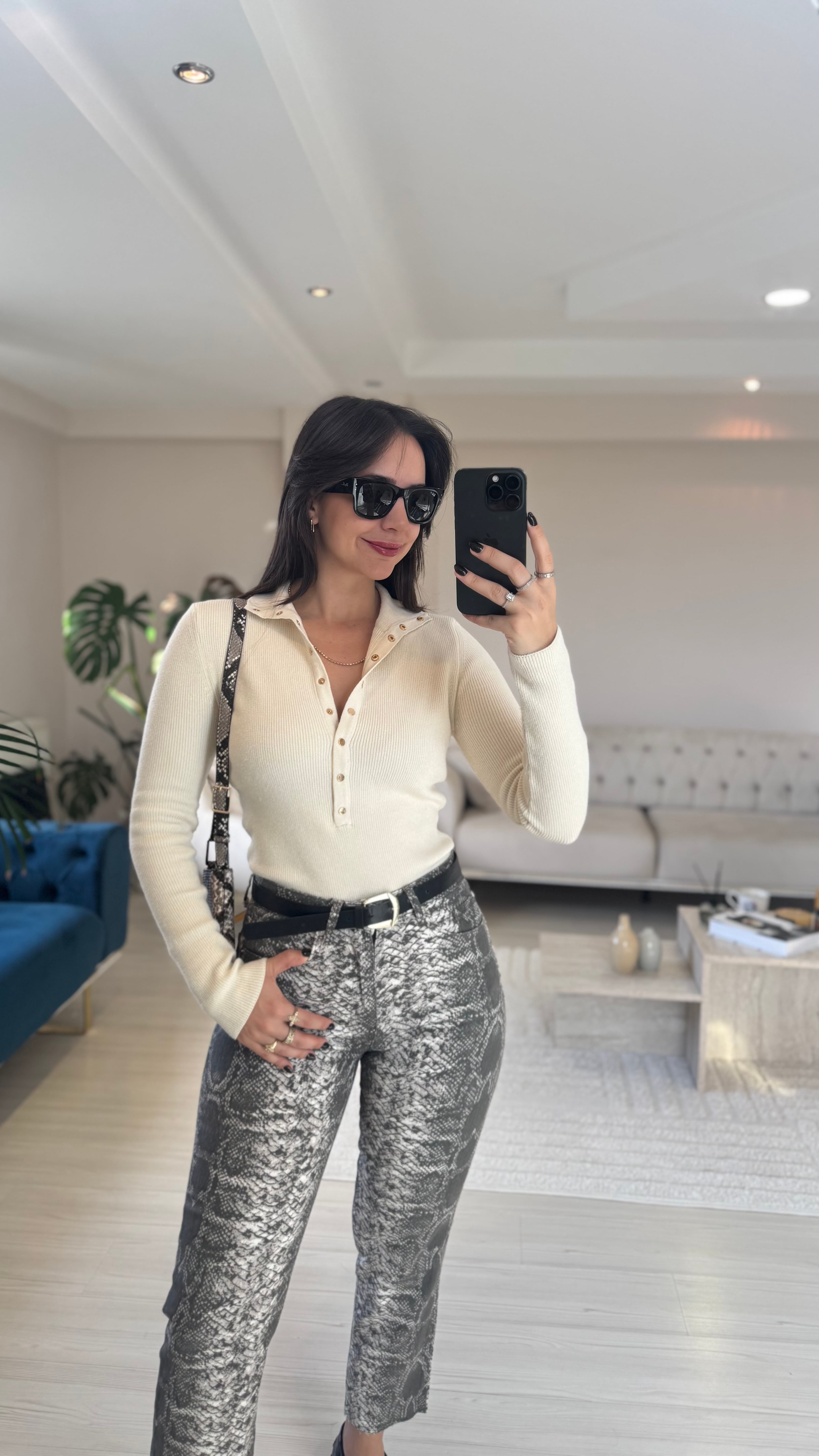 Yılan Desen Boyfit Jean