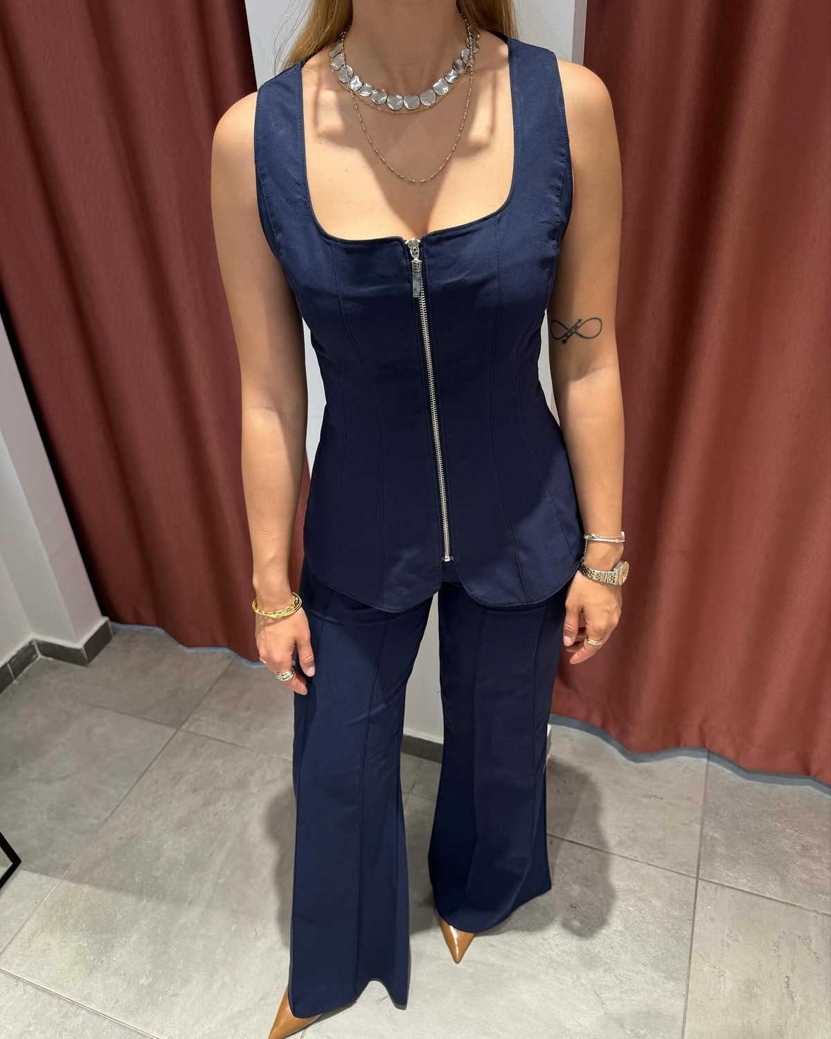 Takım Jean Fermuarlı Yelek Pantolon