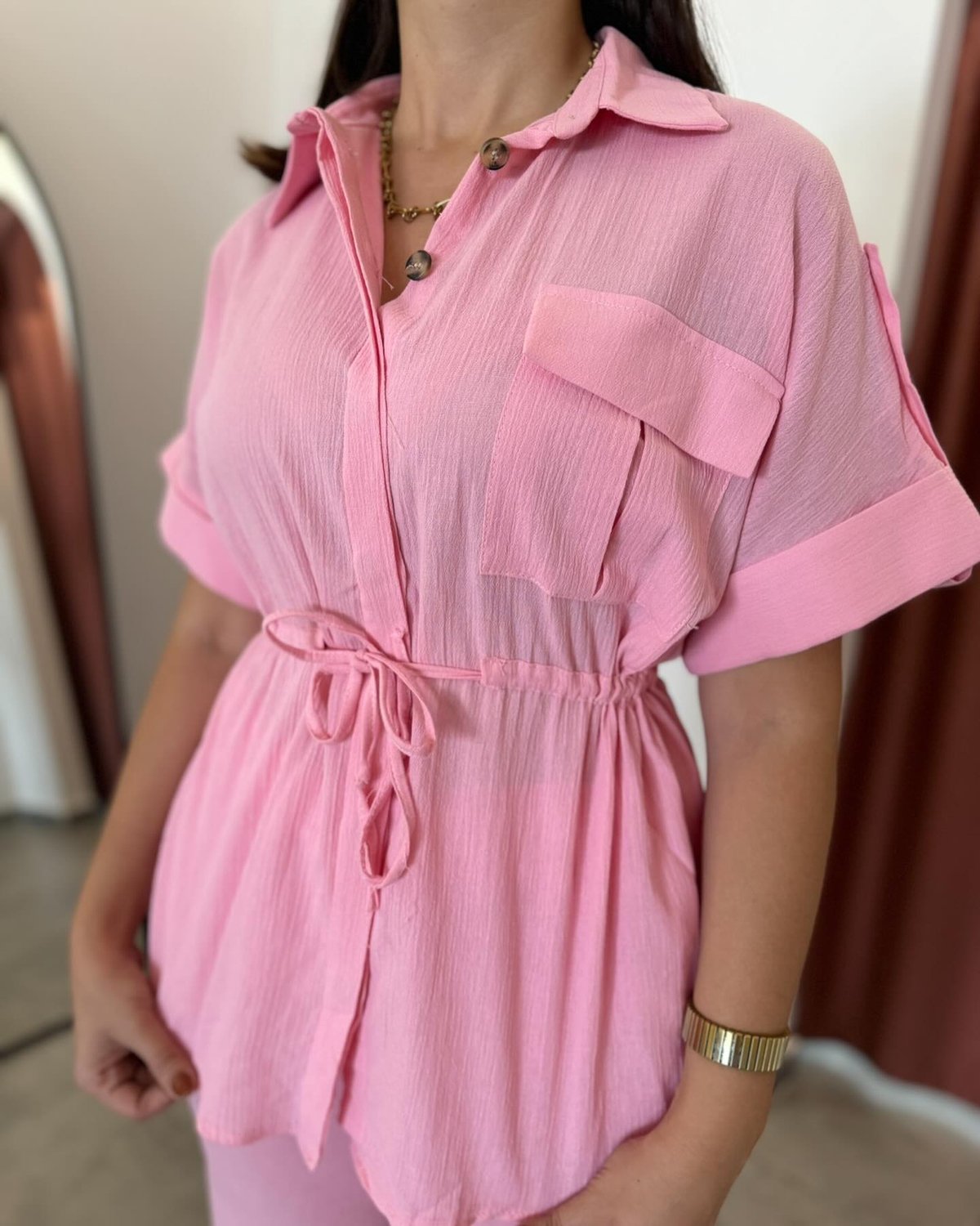 Gömlek Pembe Krınkıl Kumaş