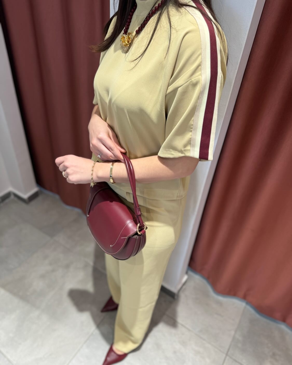 Tişört Kısa Bordo Şeritli