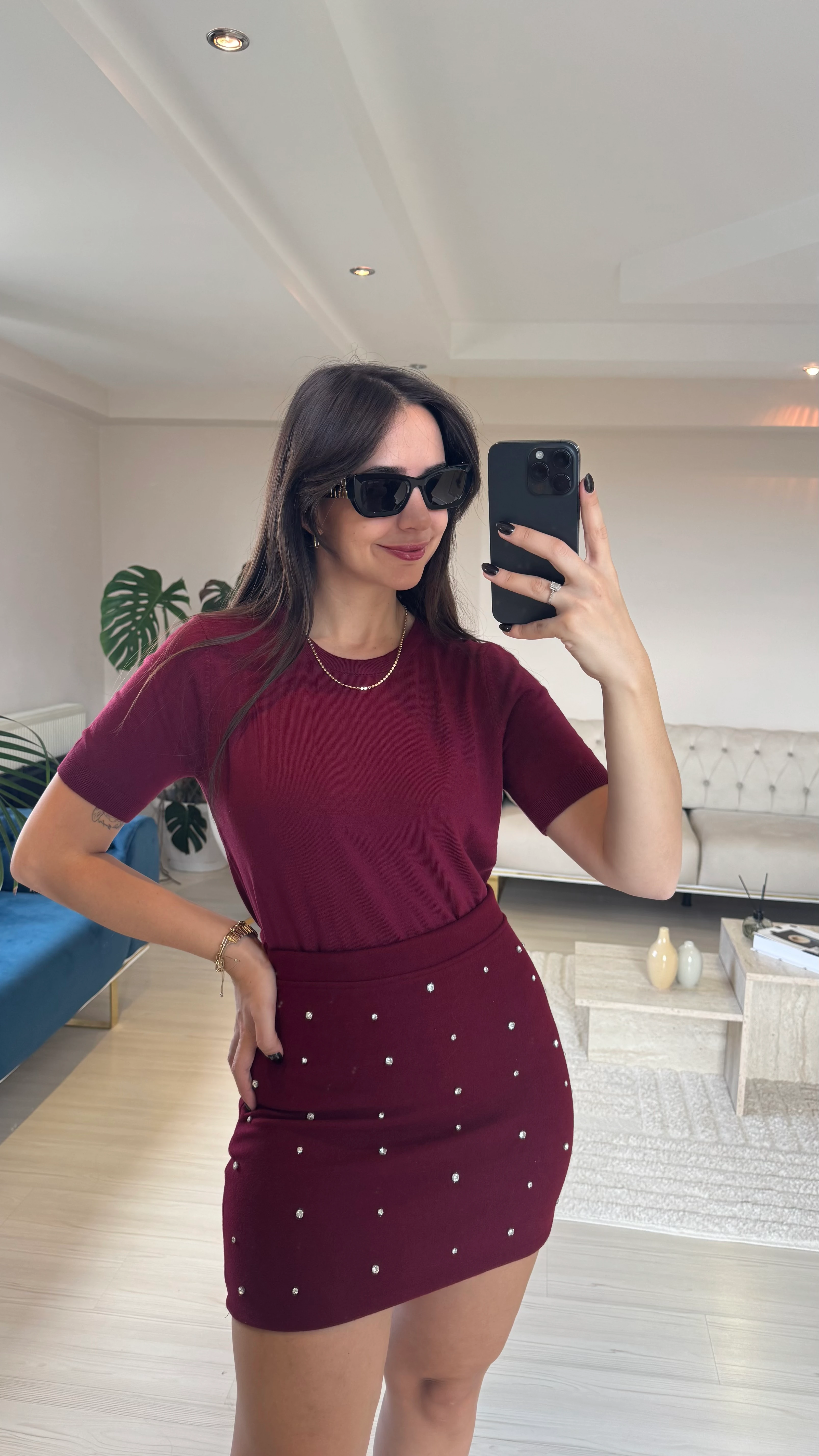 Kısa Kol Triko Bordo