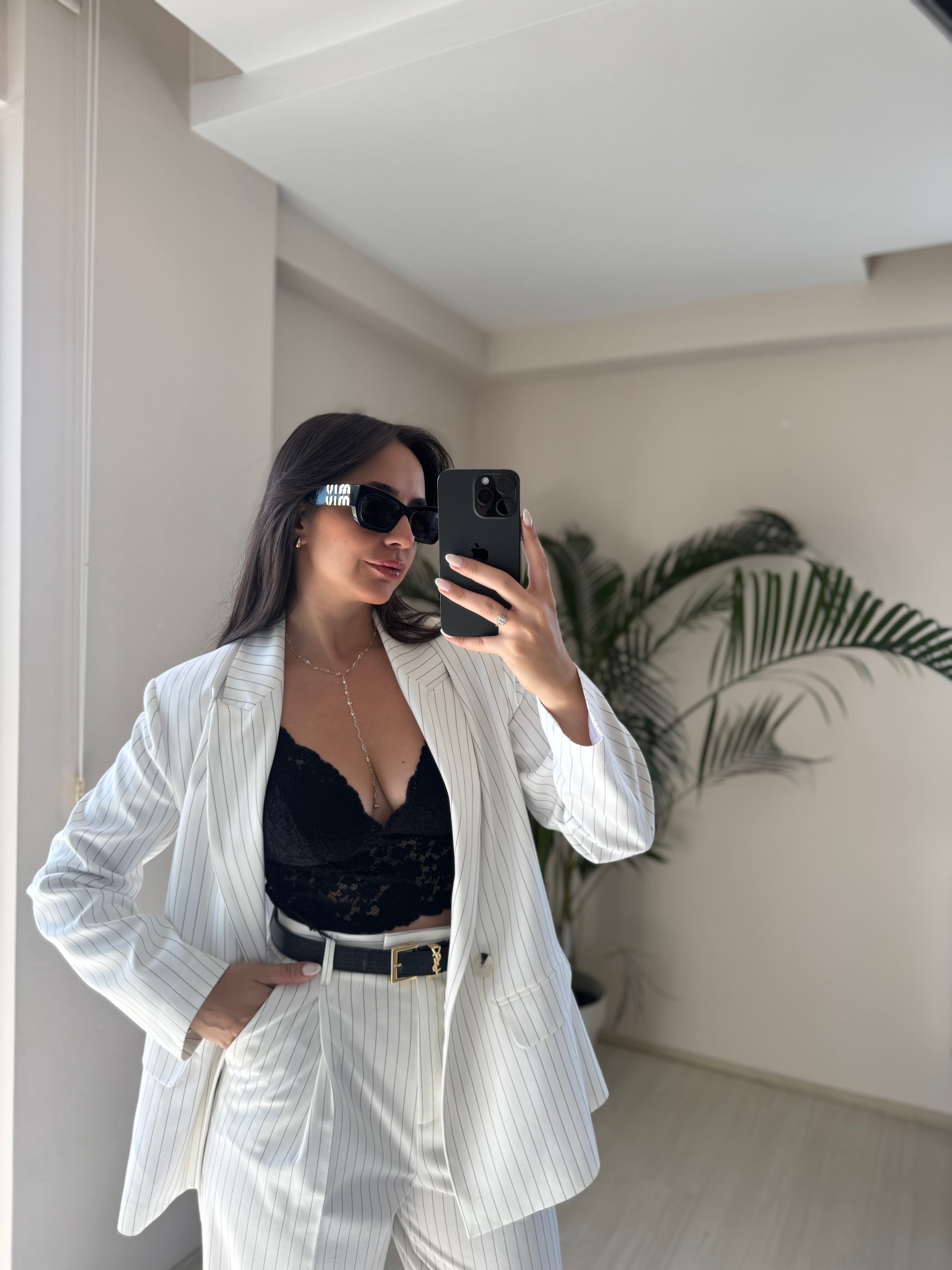 Beyaz Çizgili Blazer