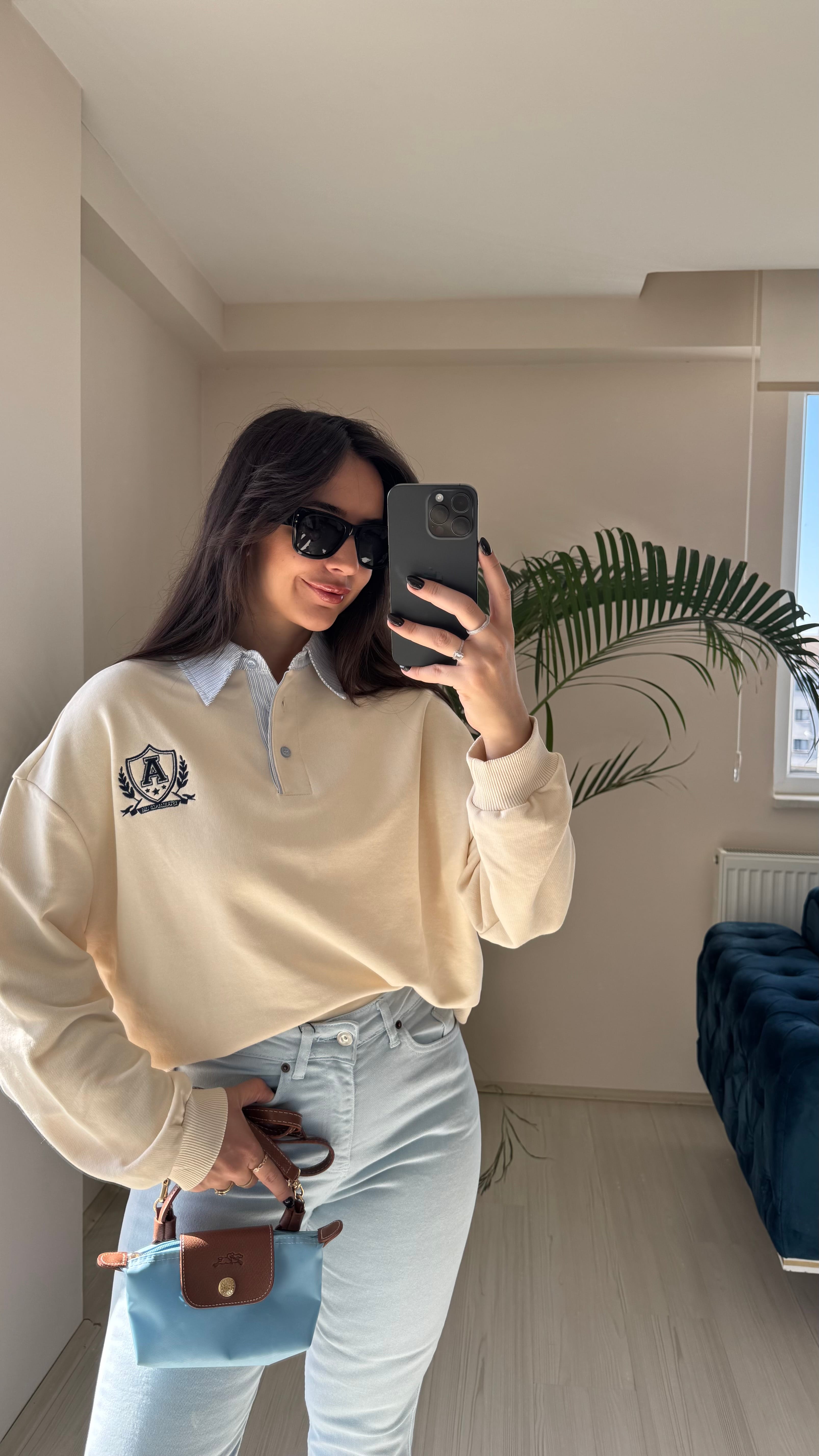 Bej Sweat Polo Yaka