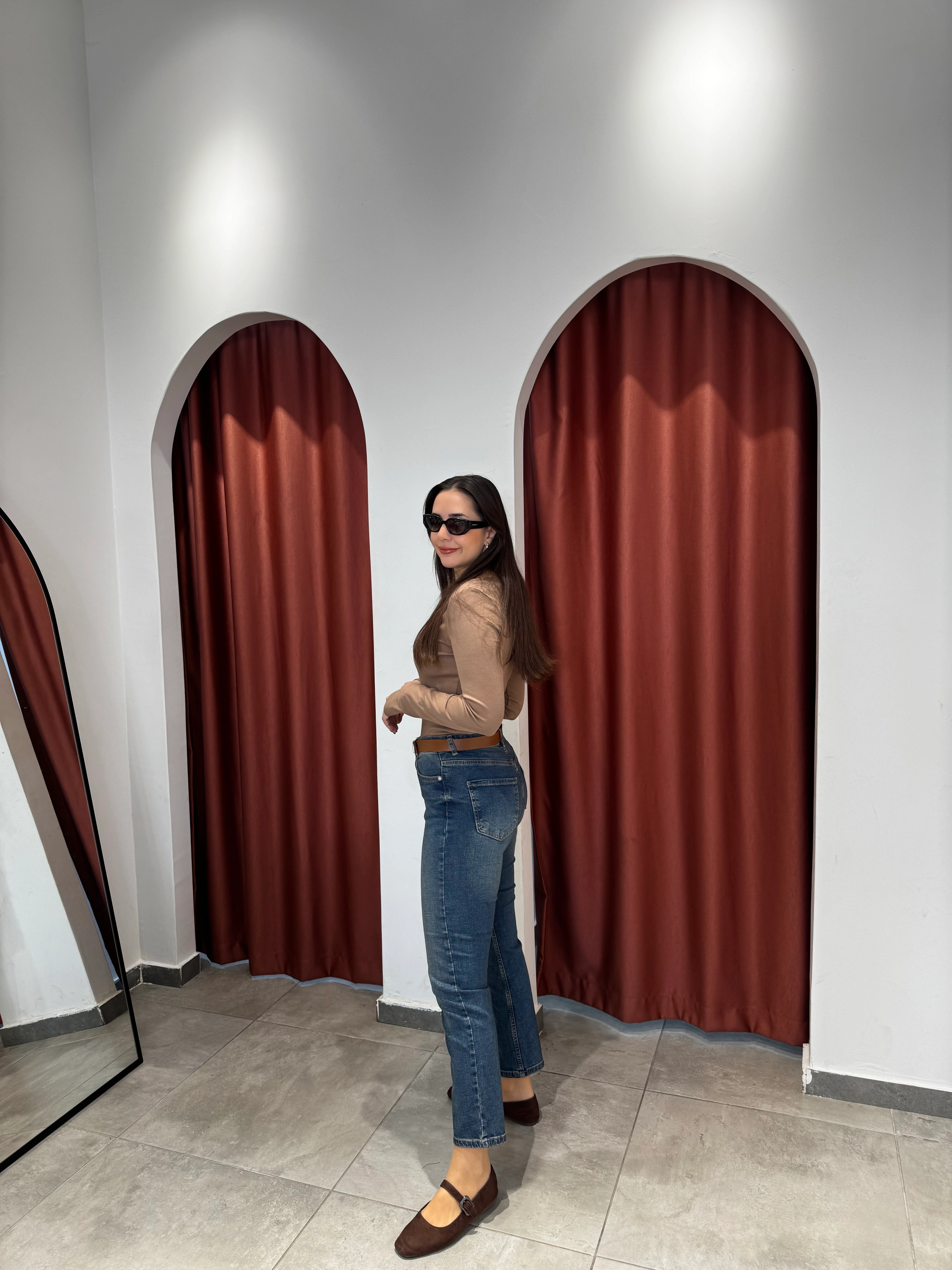 Mom Sarı Eskitmeli Jean