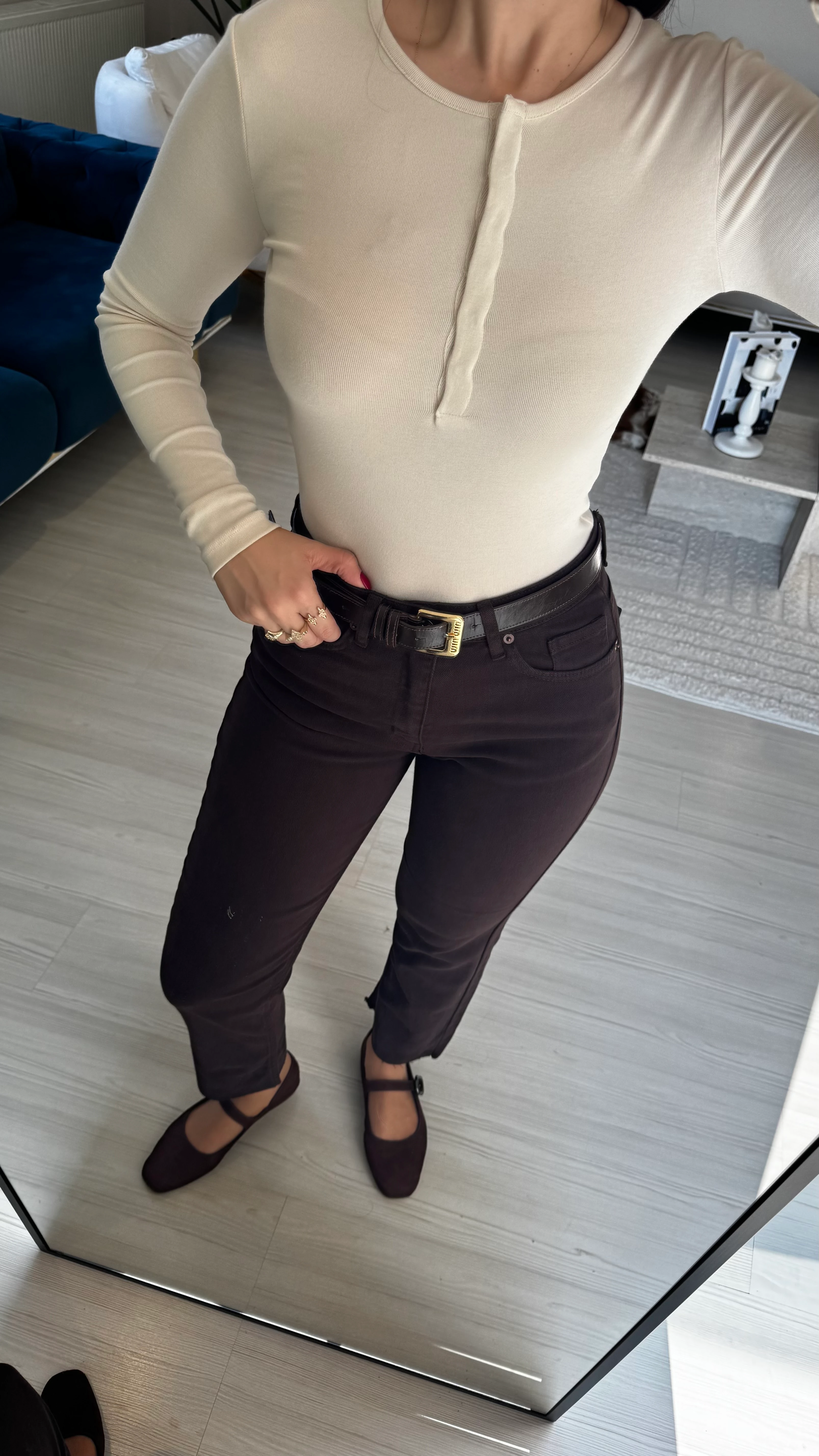 Kahverengi Boyfit Kesik Paça Jean