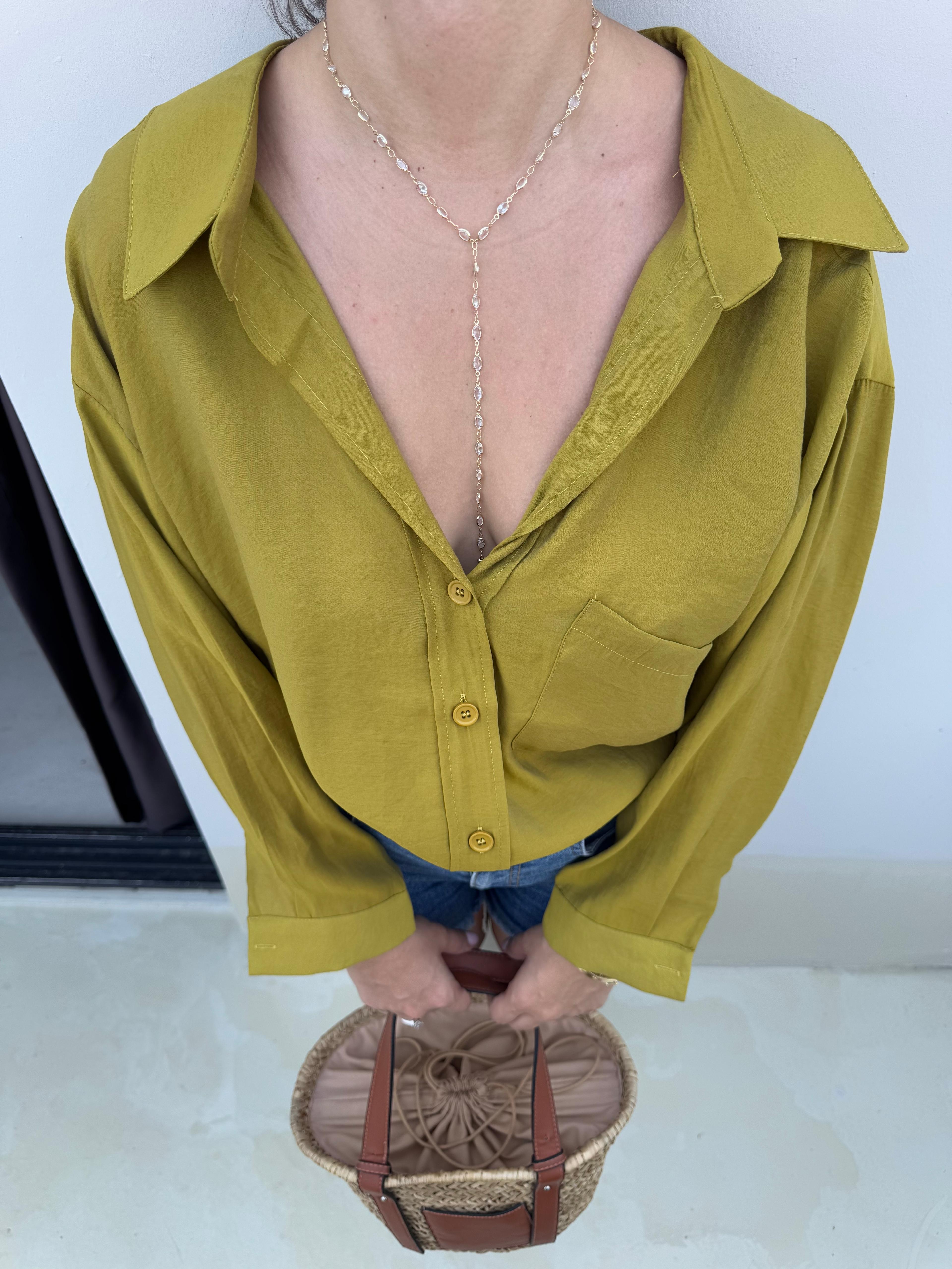 Düşük Omuz Oversize Gömlek Yeşil