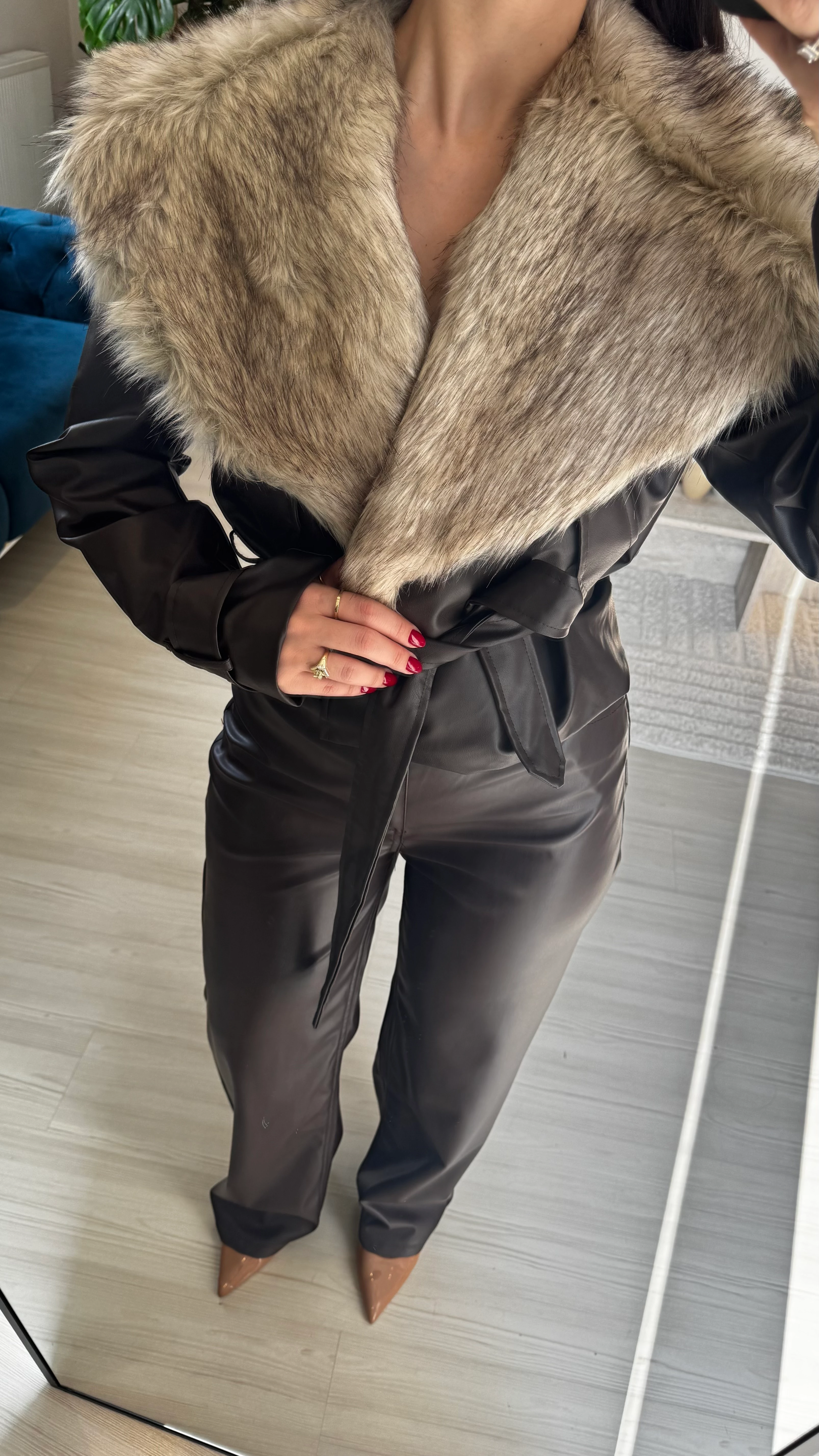 Kahve Kürklü Deri Ceket