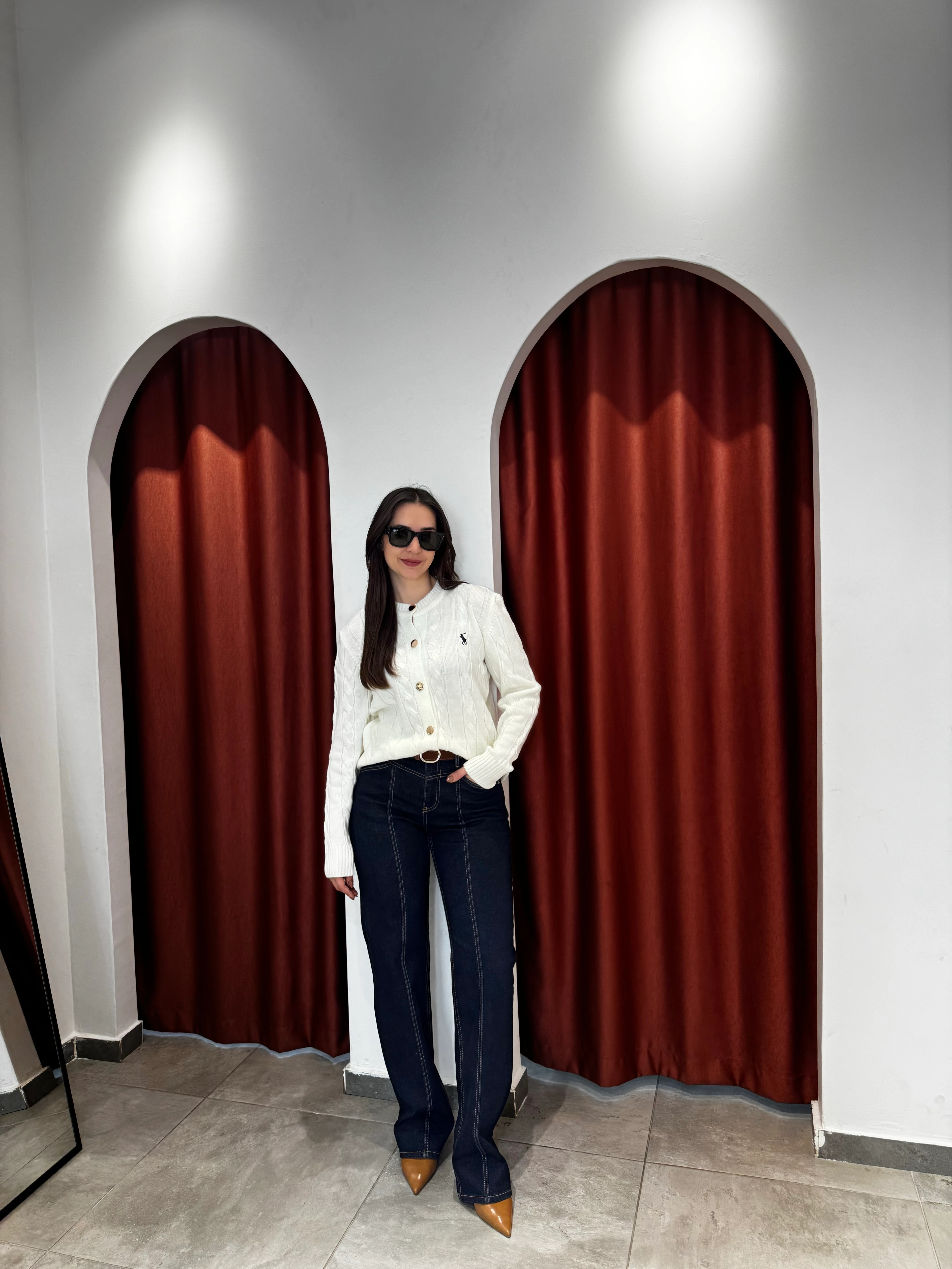 İthal Polo Düğme Detaylı Ekru Hırka