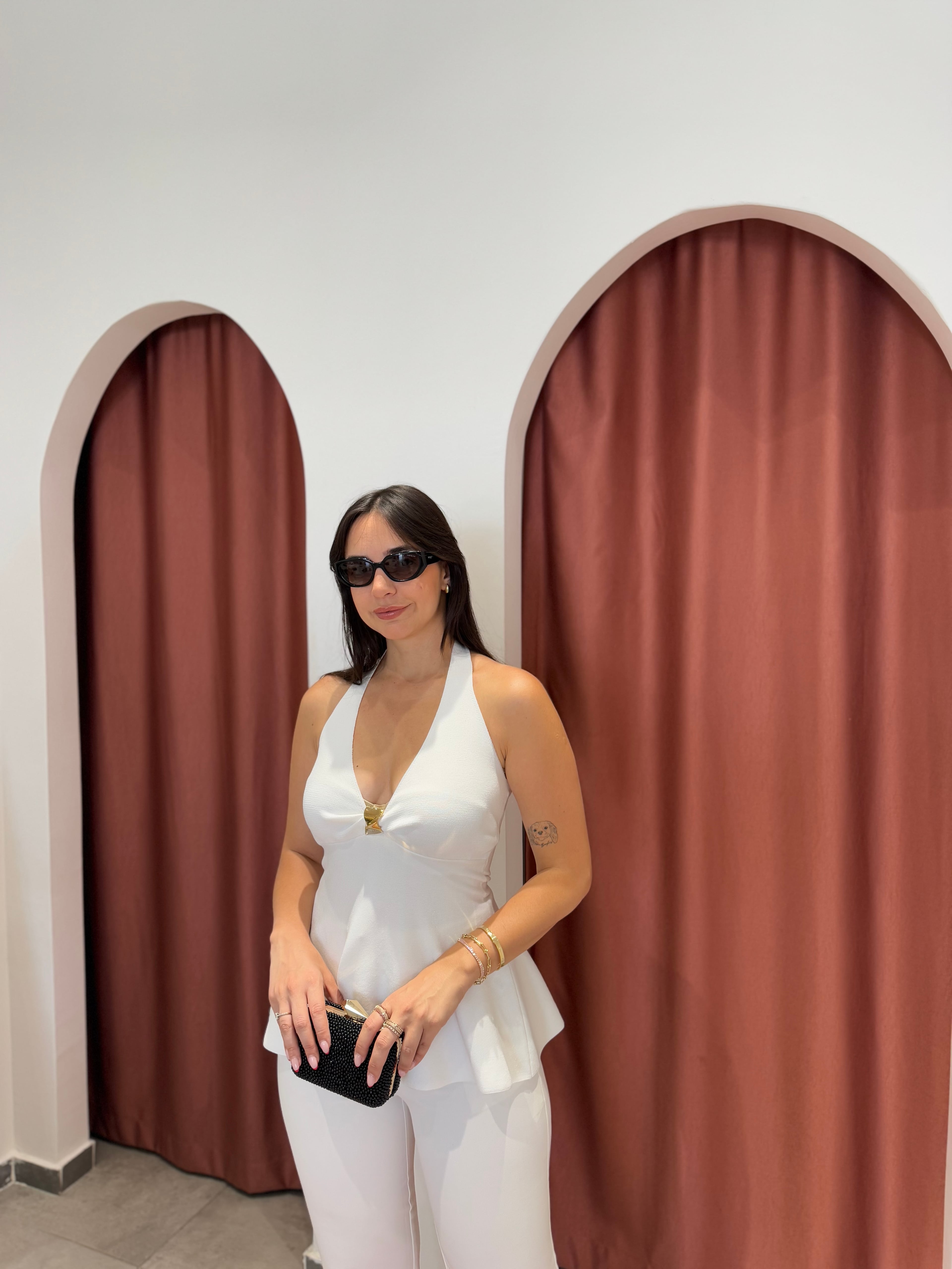 Halter Yaka Peplum Bluz Ekru image