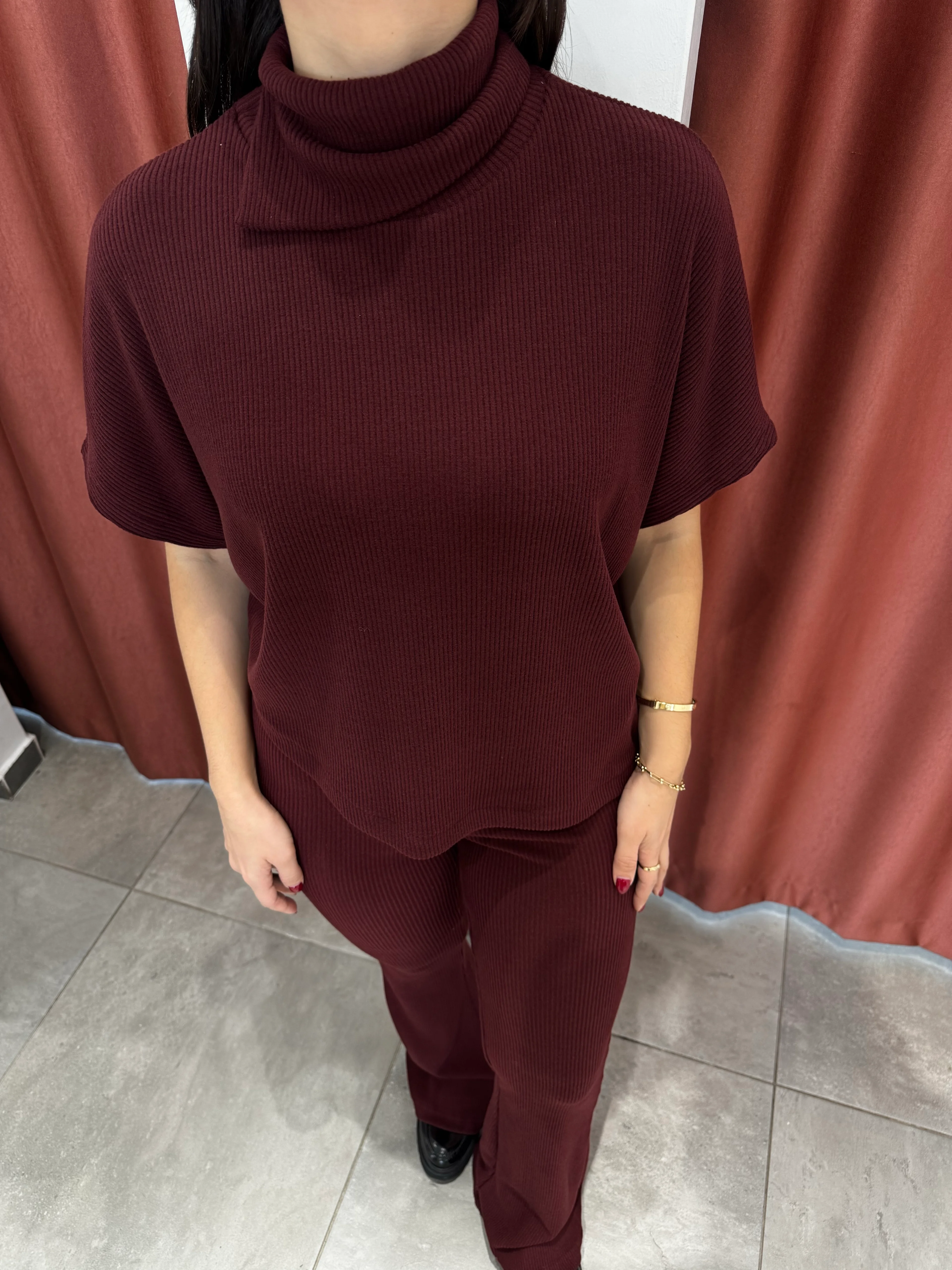 Asimetrik Bordo Örme Triko