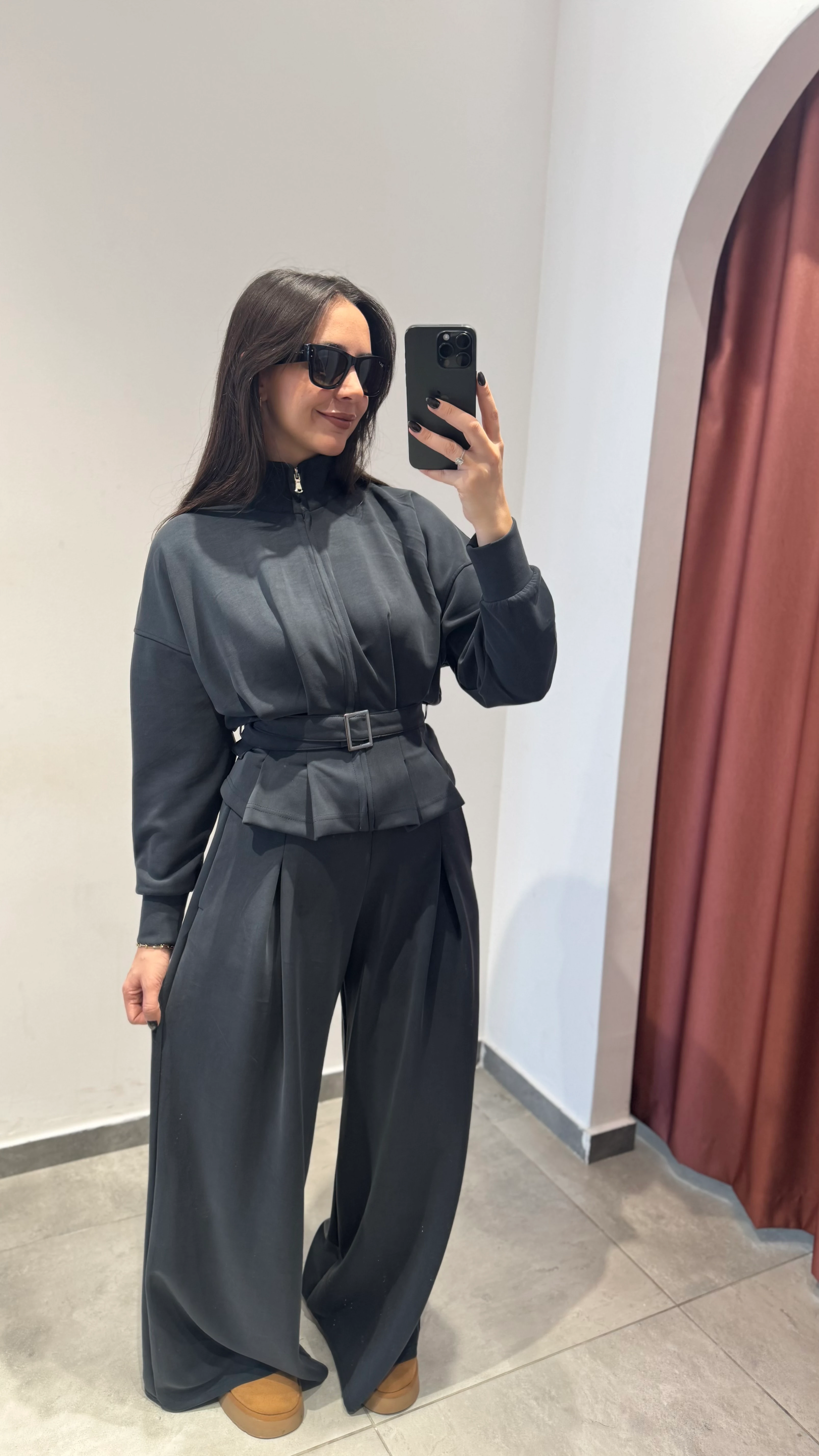 Pileli Kemerli Takım Antrasit