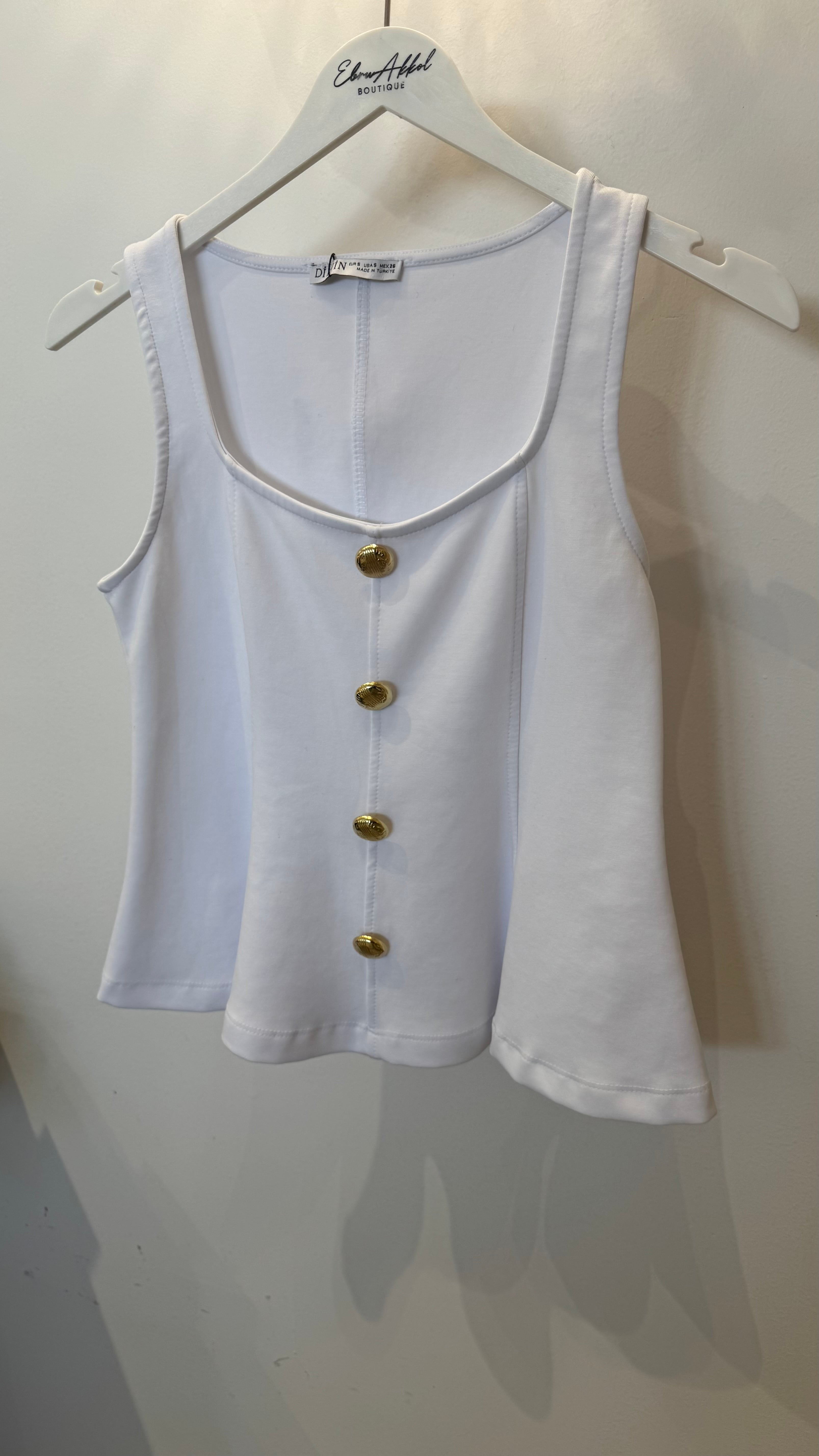 düğmeli peplum top beyaz image