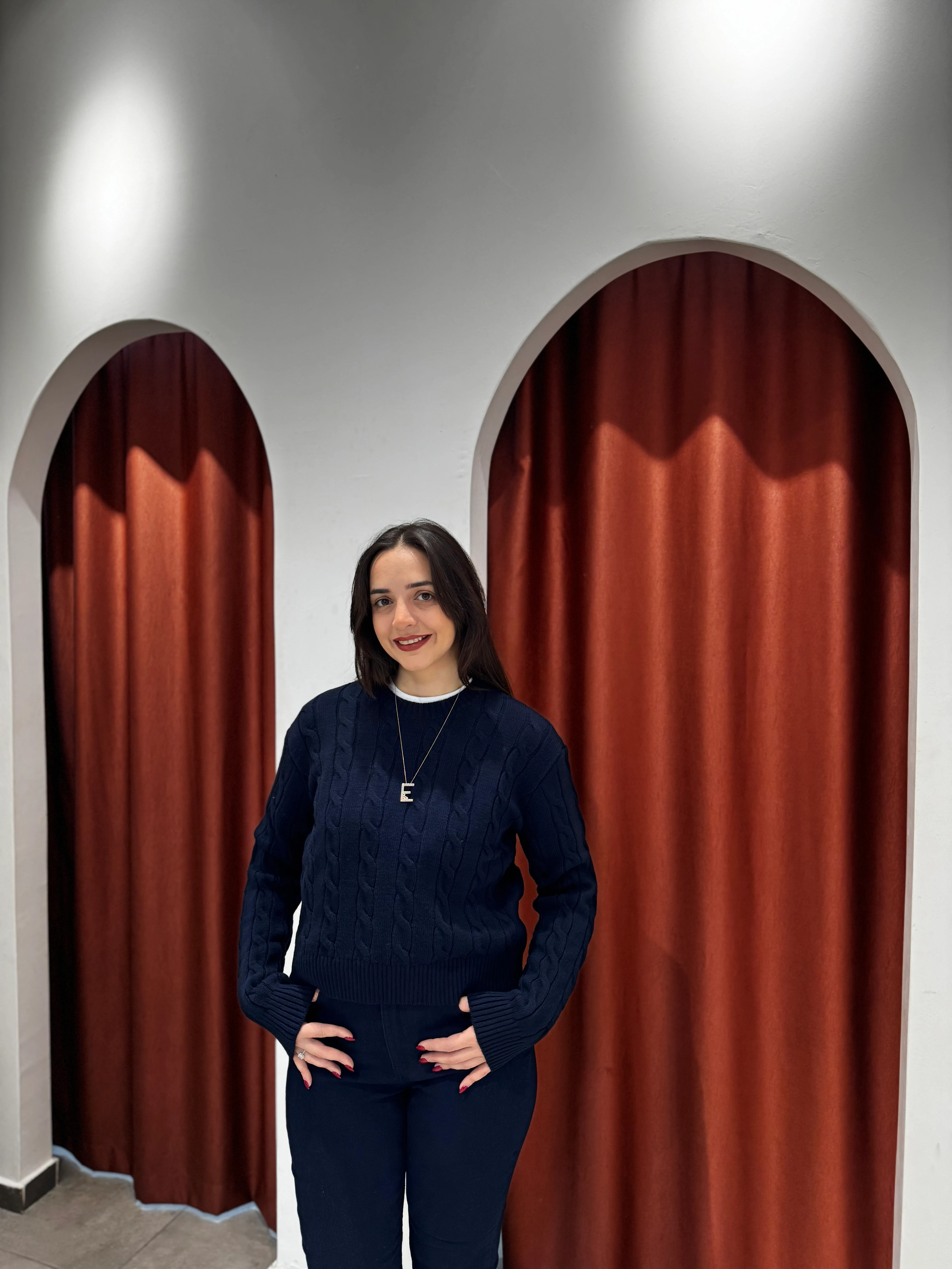 Lacivert Saç Örgülü Kazak