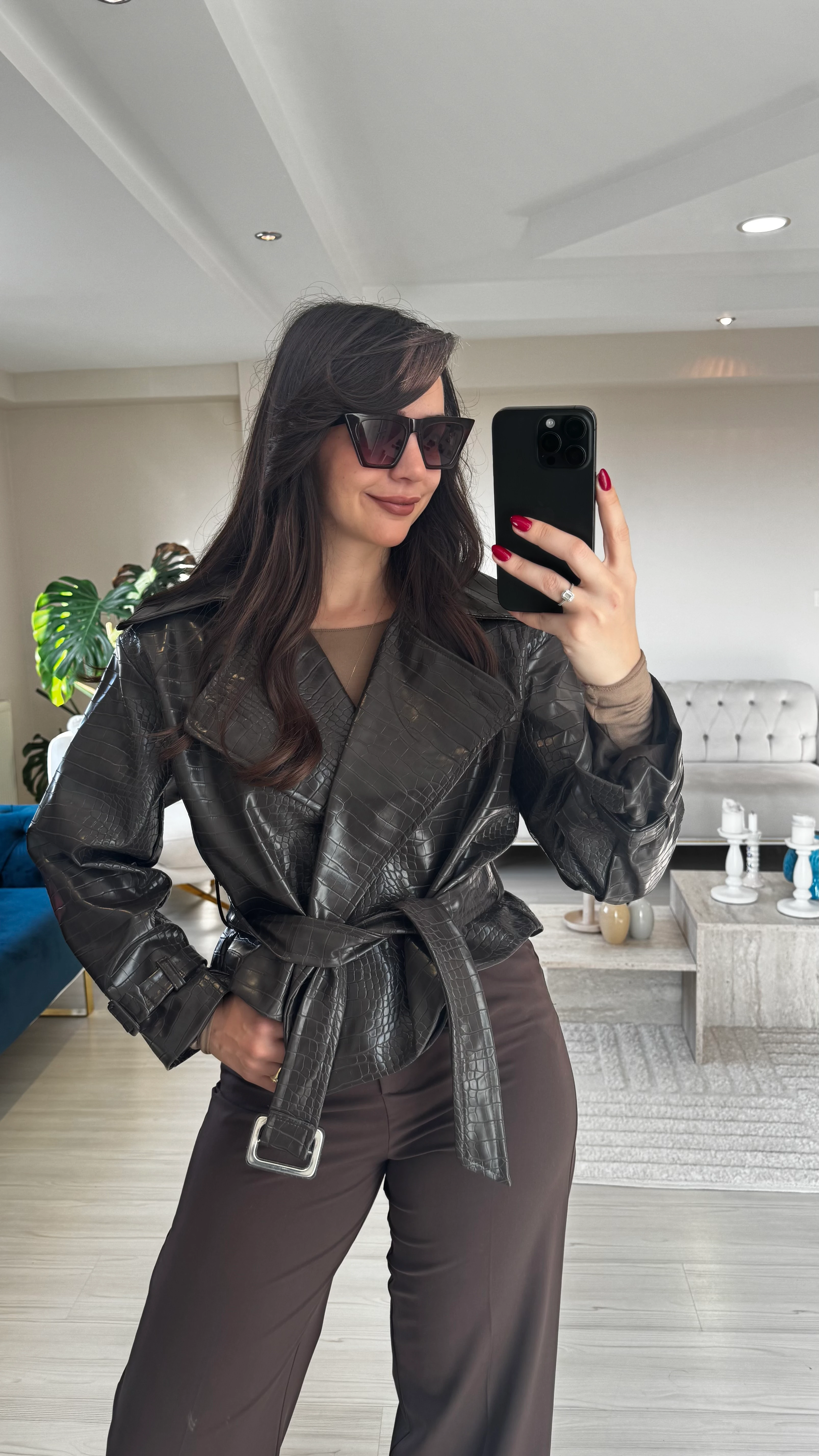 Kahve Kroko Deri Ceket main variant image