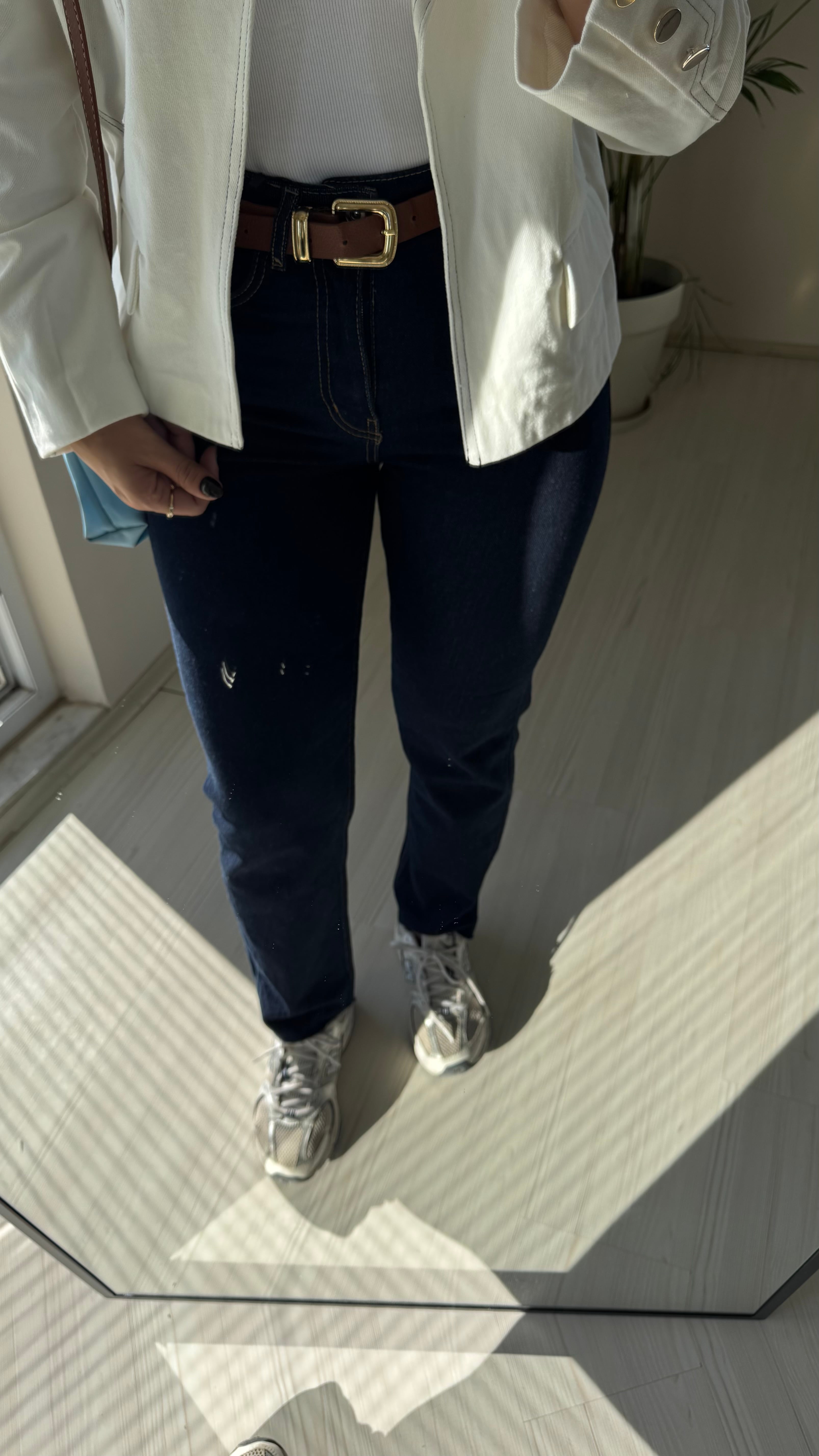 Jean Lacivert Boyfit Kesik Paça