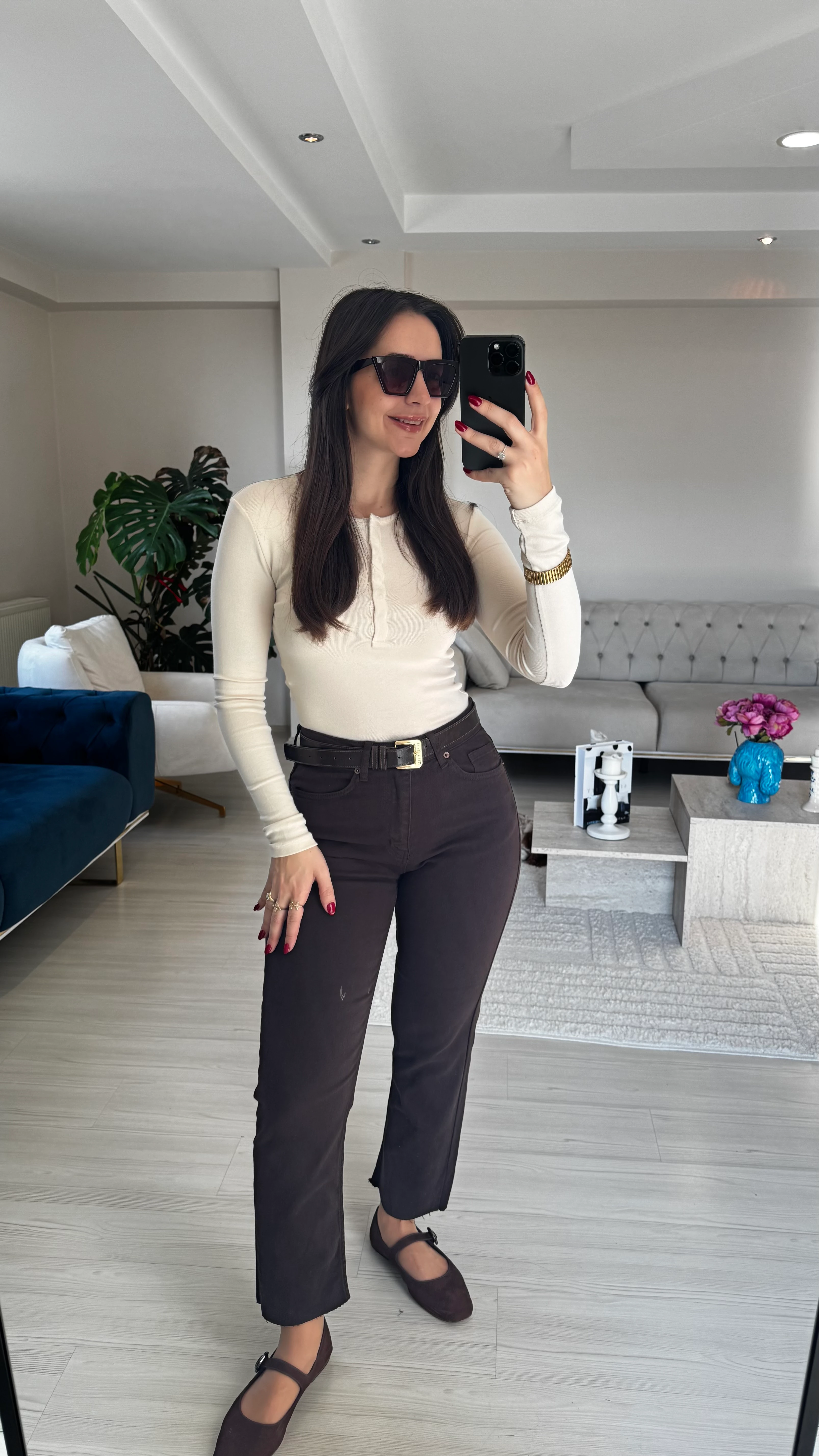 Kahverengi Boyfit Kesik Paça Jean image