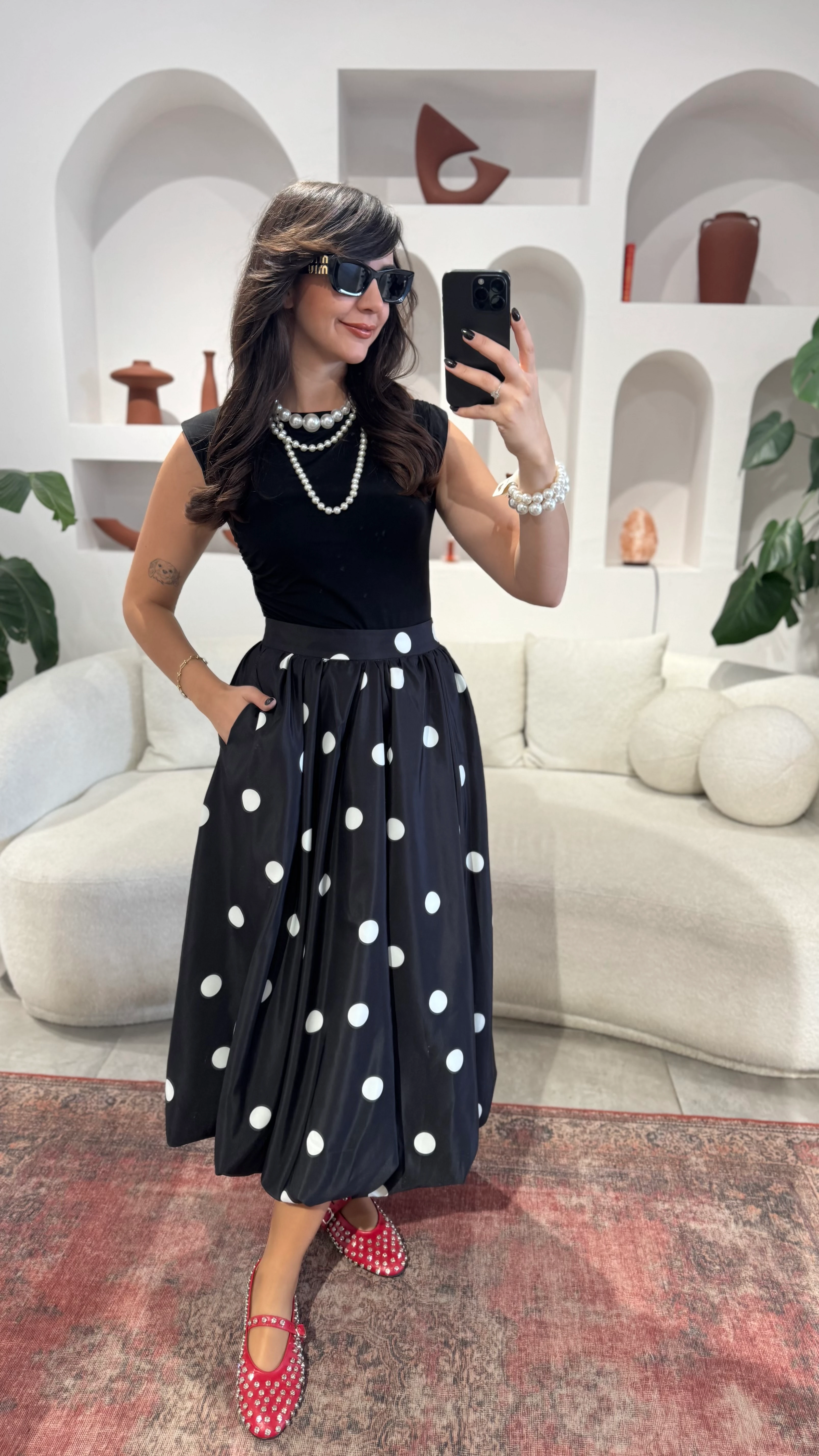 Siyah Puantiyeli Etek