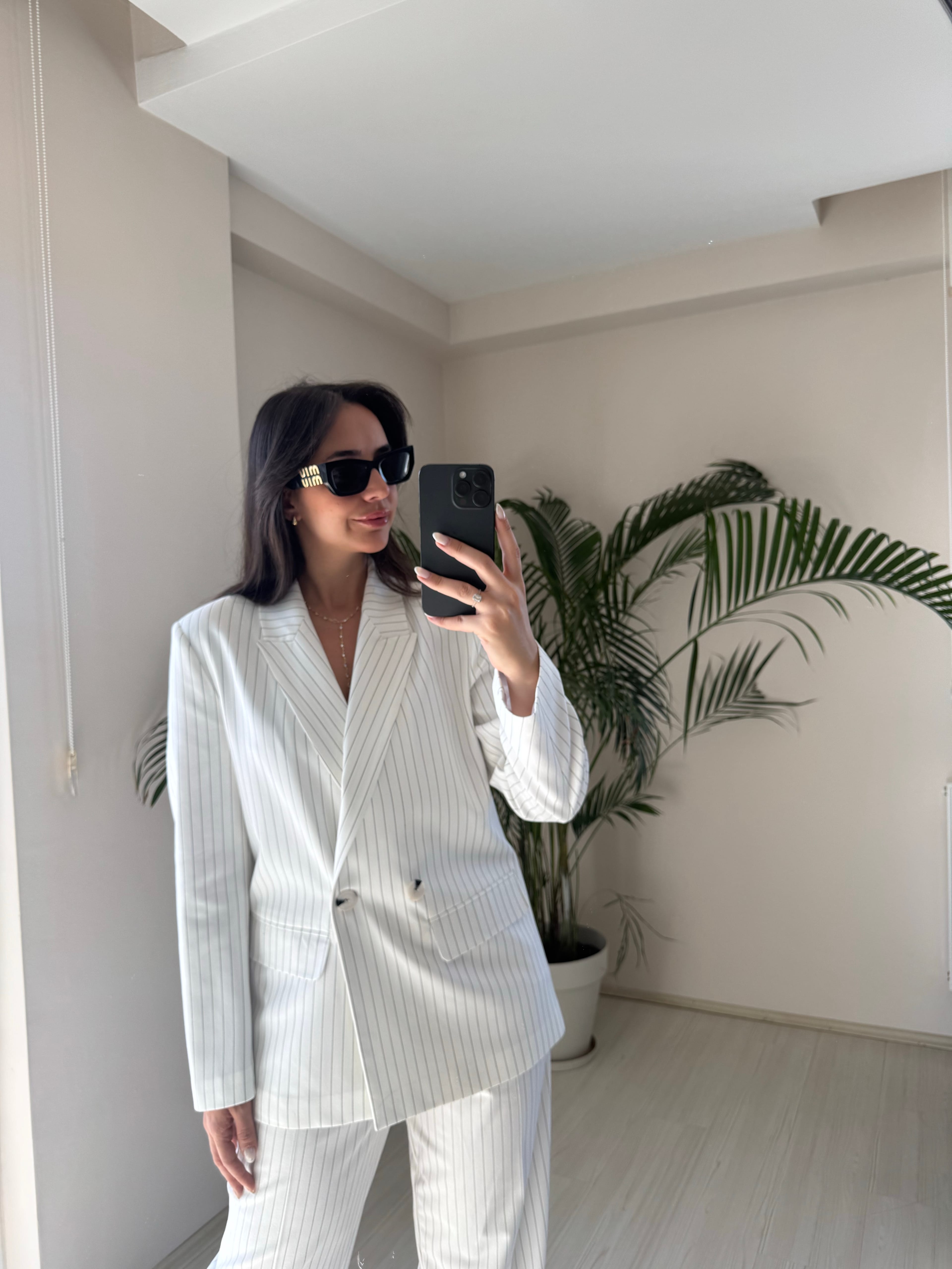 Beyaz Çizgili Blazer image