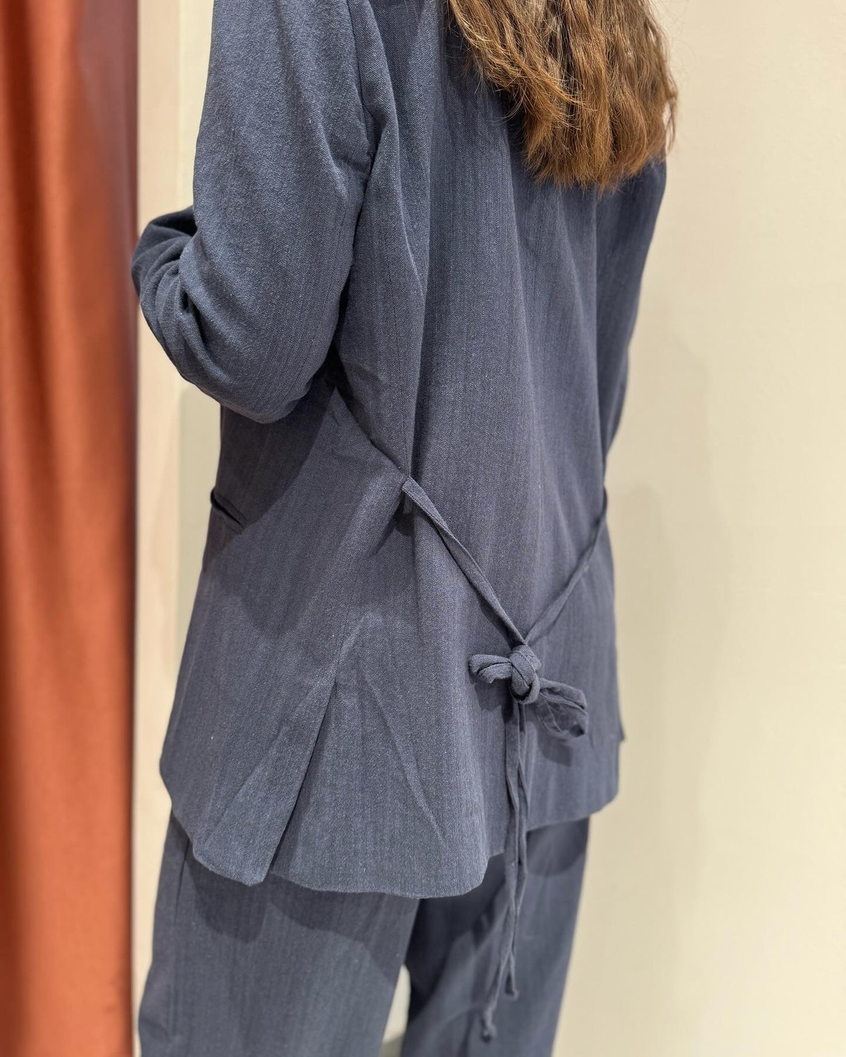 Takım Keten Lacivert Blazer Pantolon