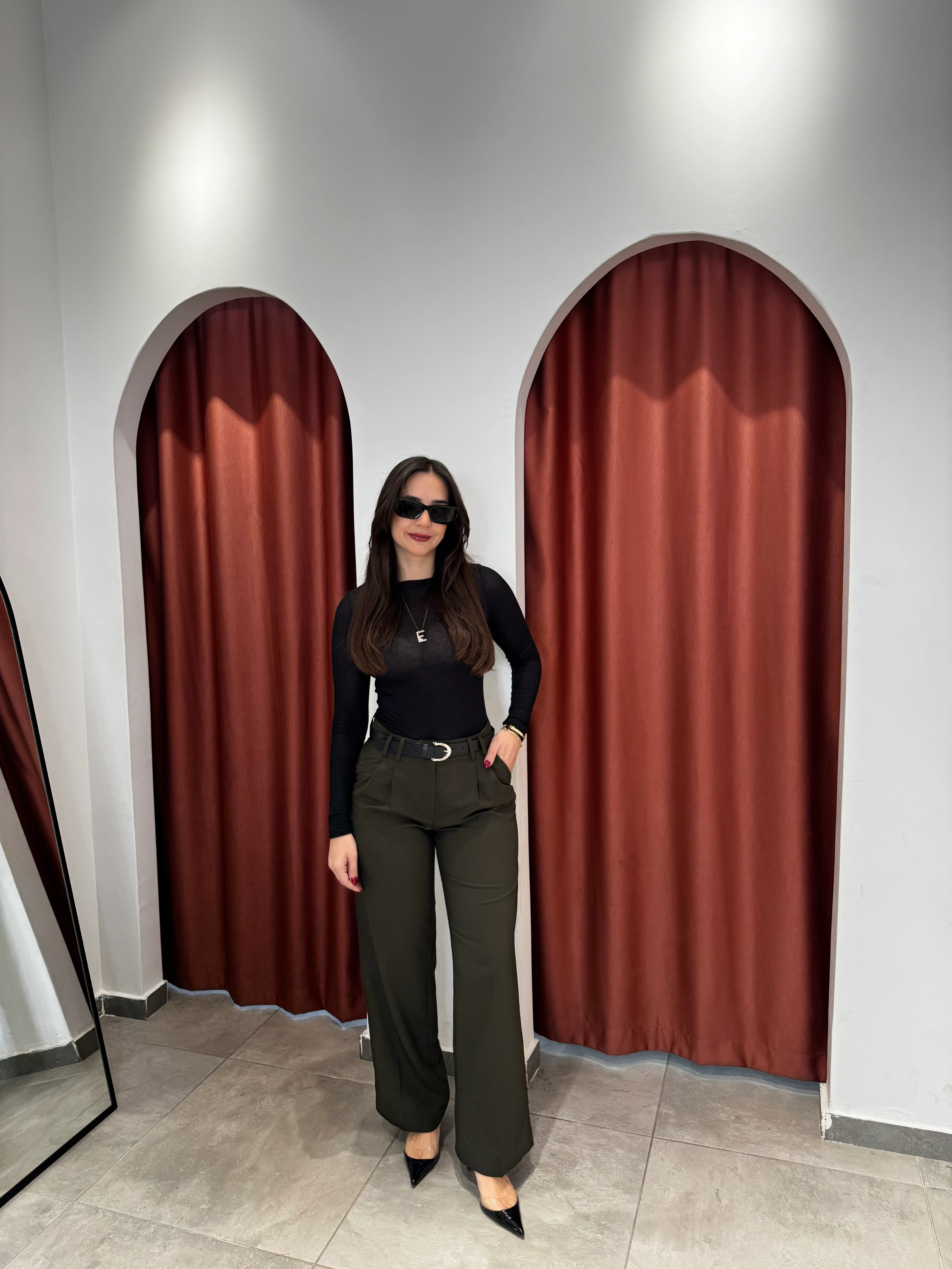 Haki Geniş Paça Pantolon