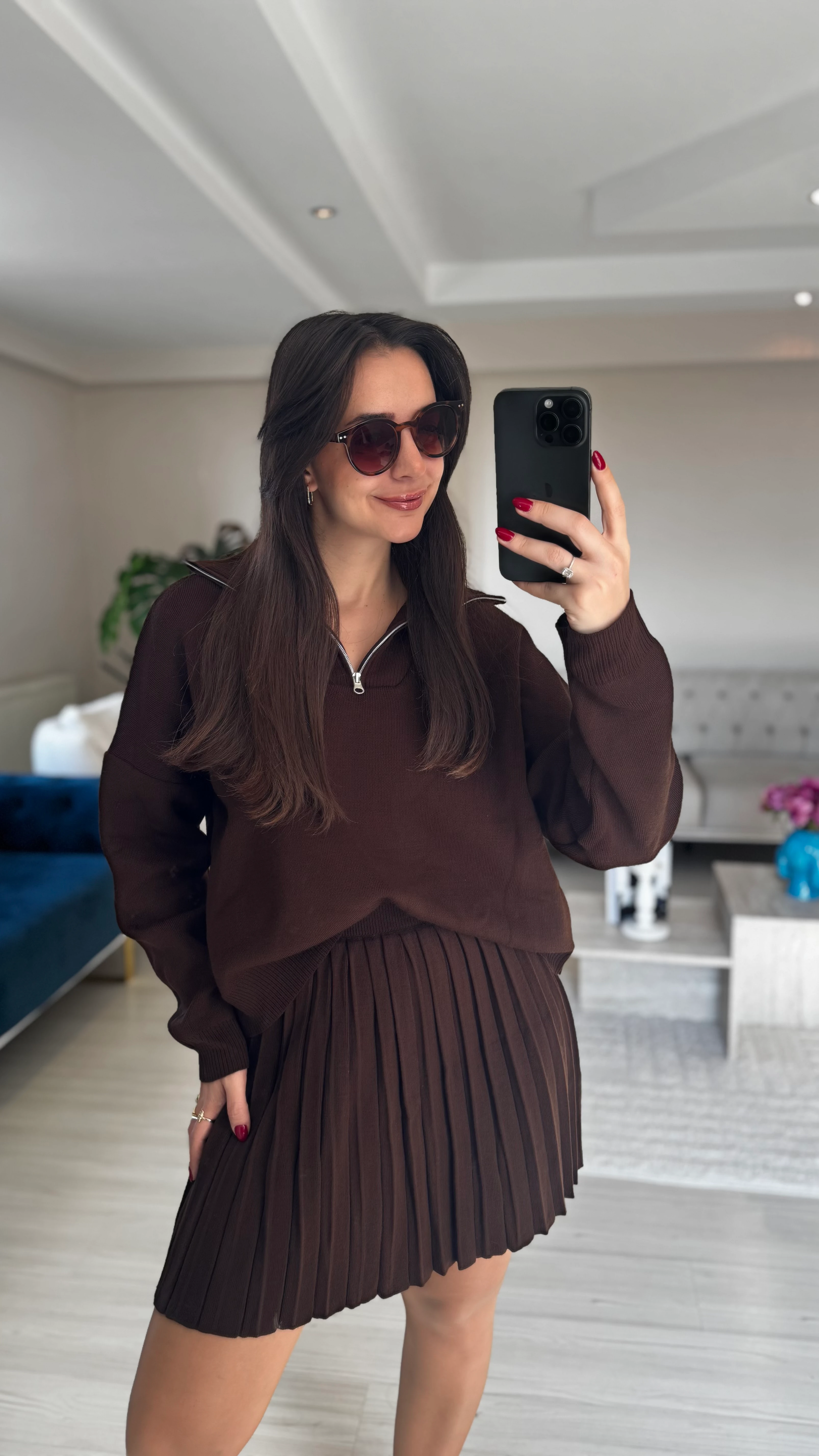 Kahve Etekli Triko Takım