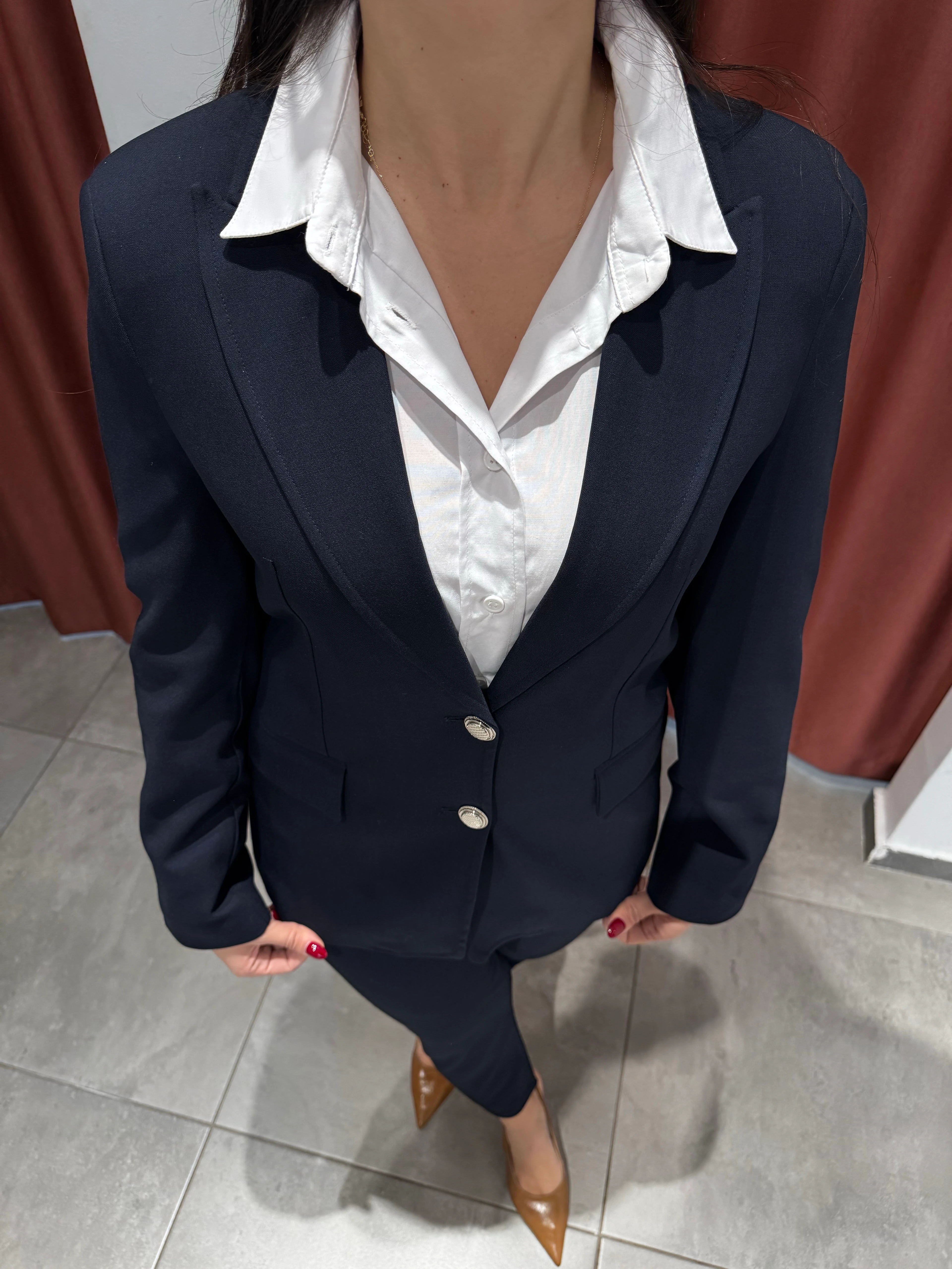 Lacivert Gümüş Düğmeli Blazer