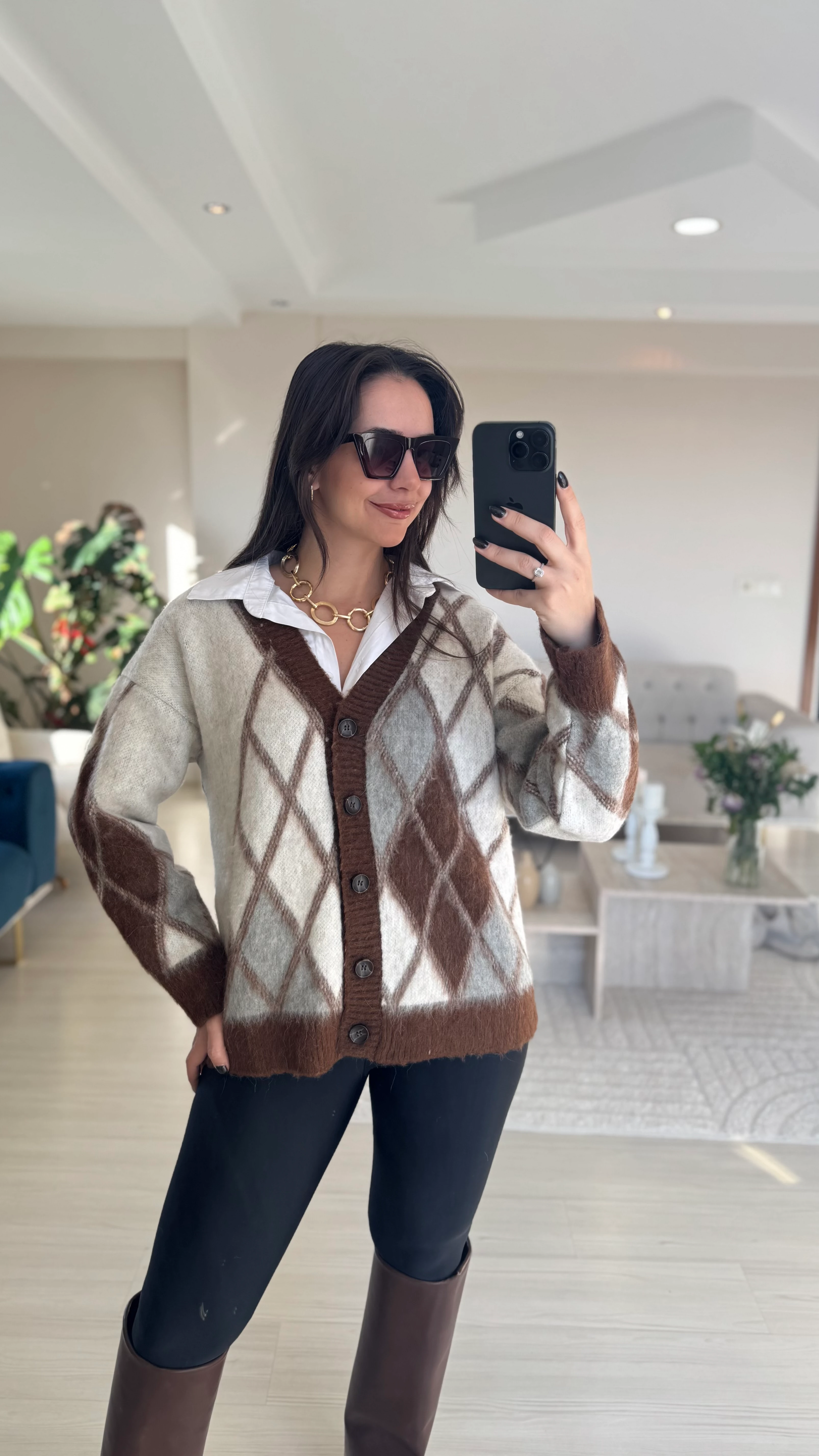 Baklava Desen Kahve Hırka