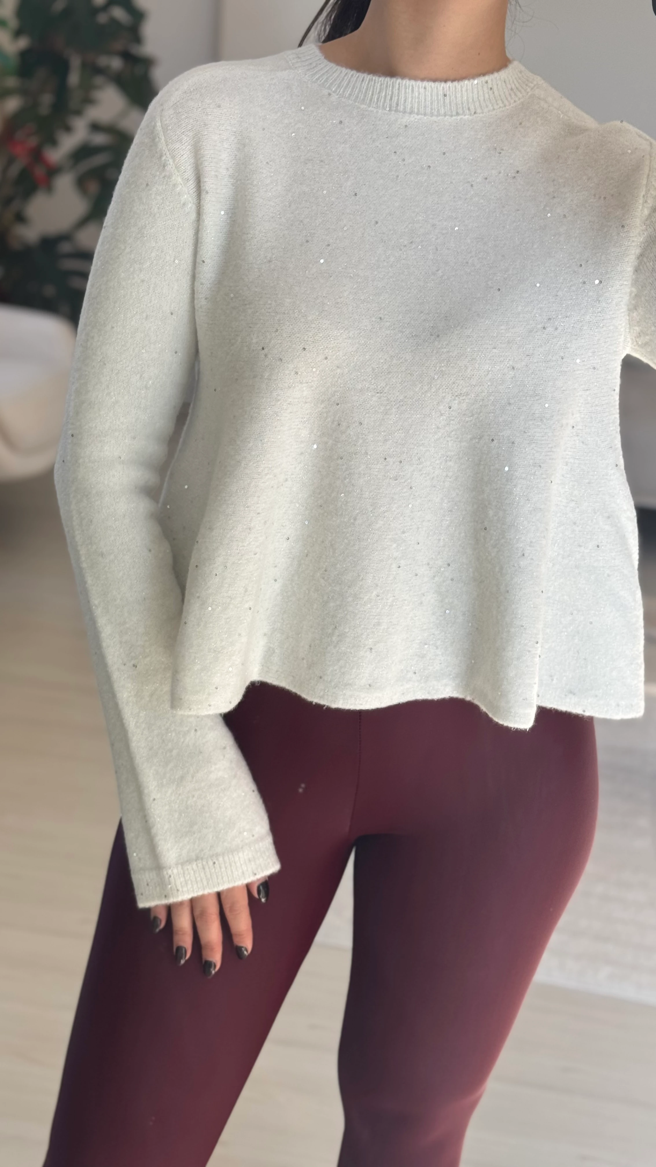 Simli Pullu Ekru Kazak