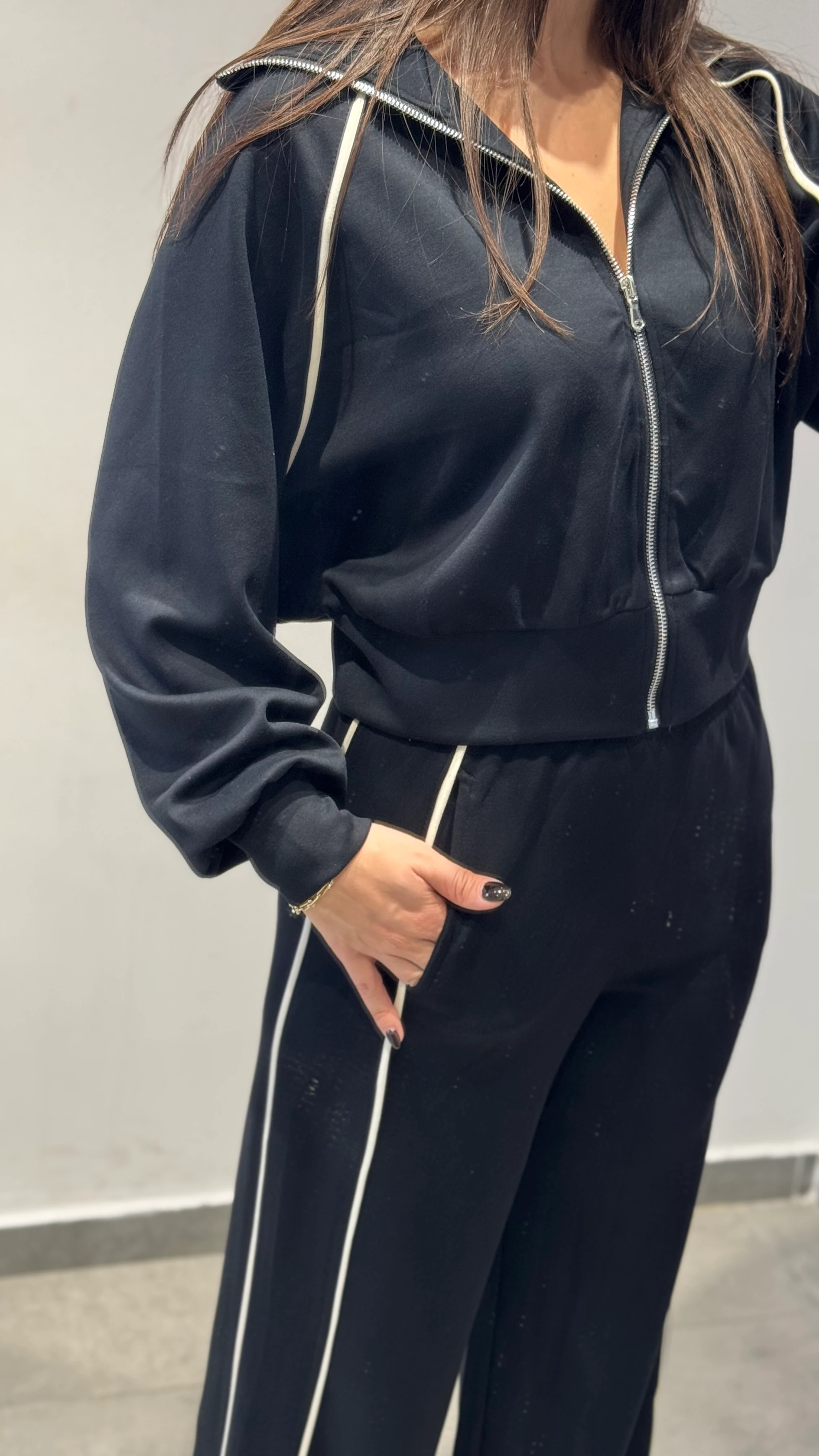 Fermuarlı Biyeli Takım Siyah