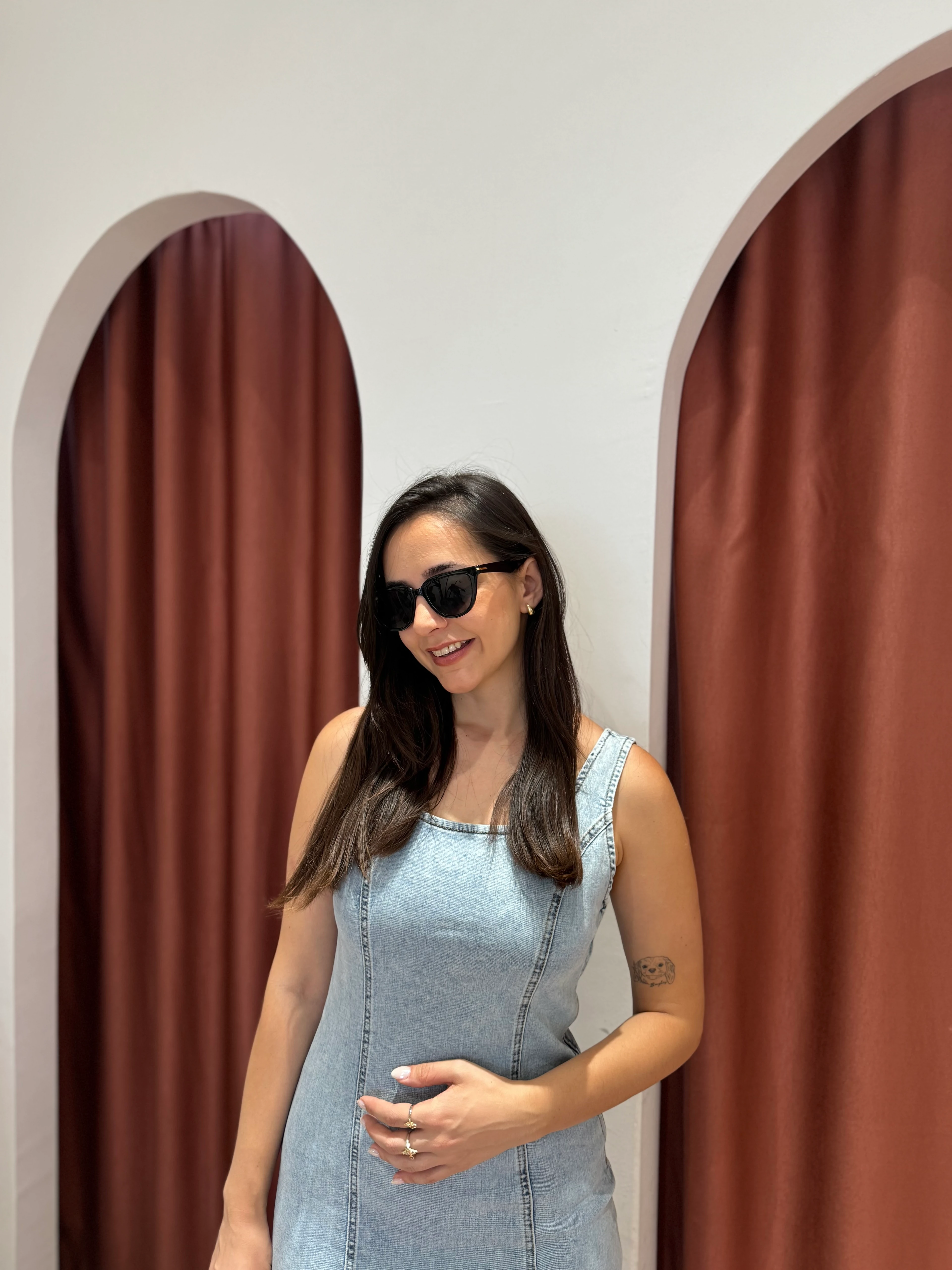 Denim Yırtmaçlı Mavi Elbise