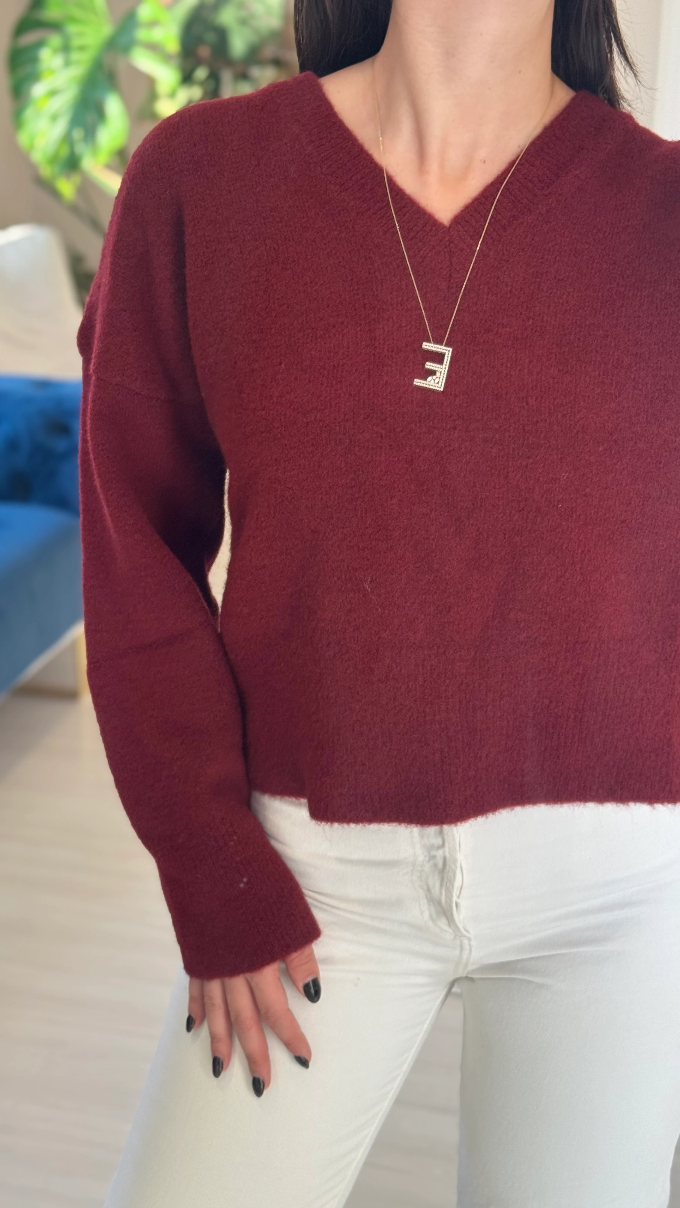 Yumuşak Dokulu Bordo Kazak