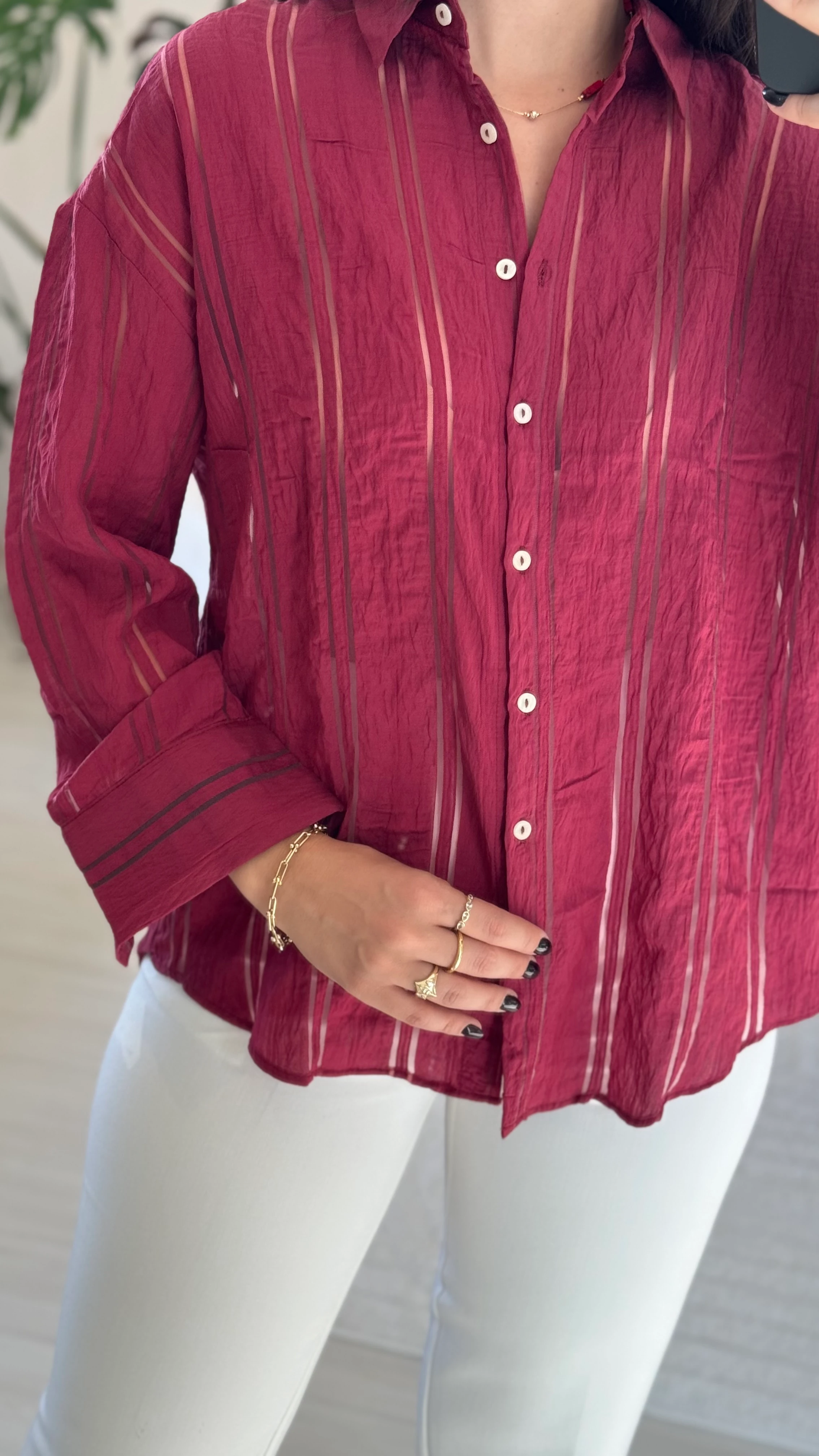Bordo Çizgili Gömlek