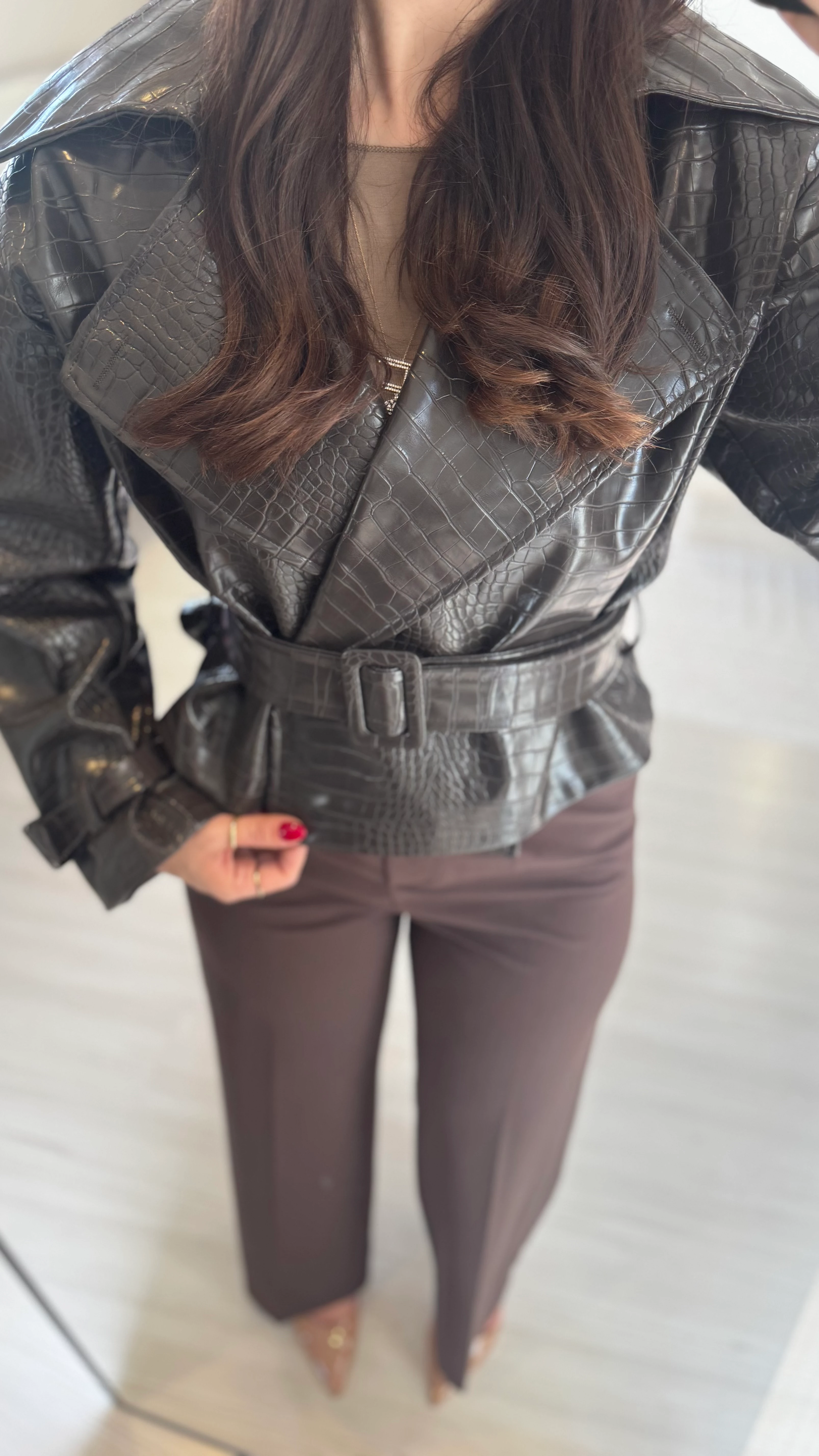 Kahve Kroko Deri Ceket