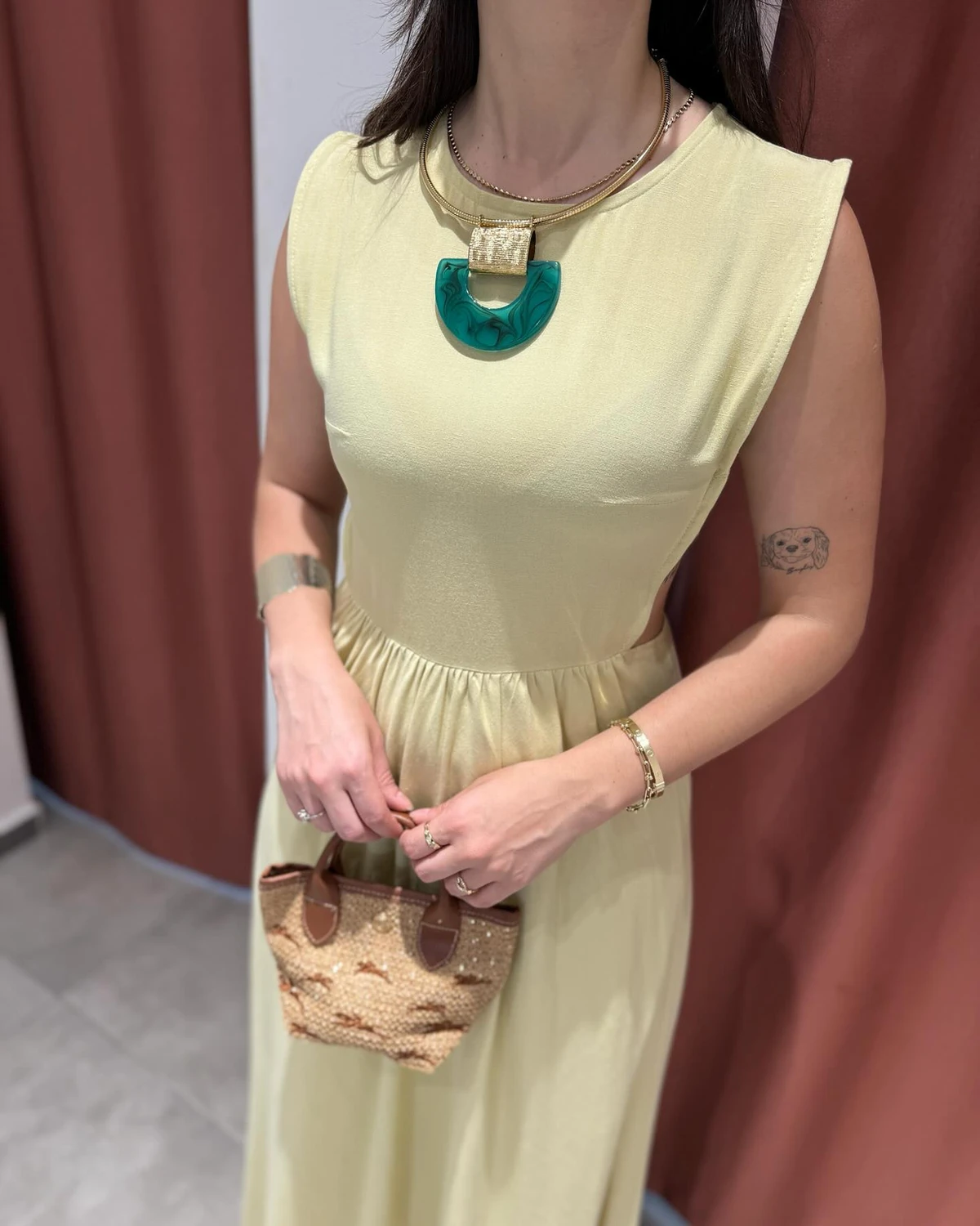 Elbise Bel Dekolteli Keten