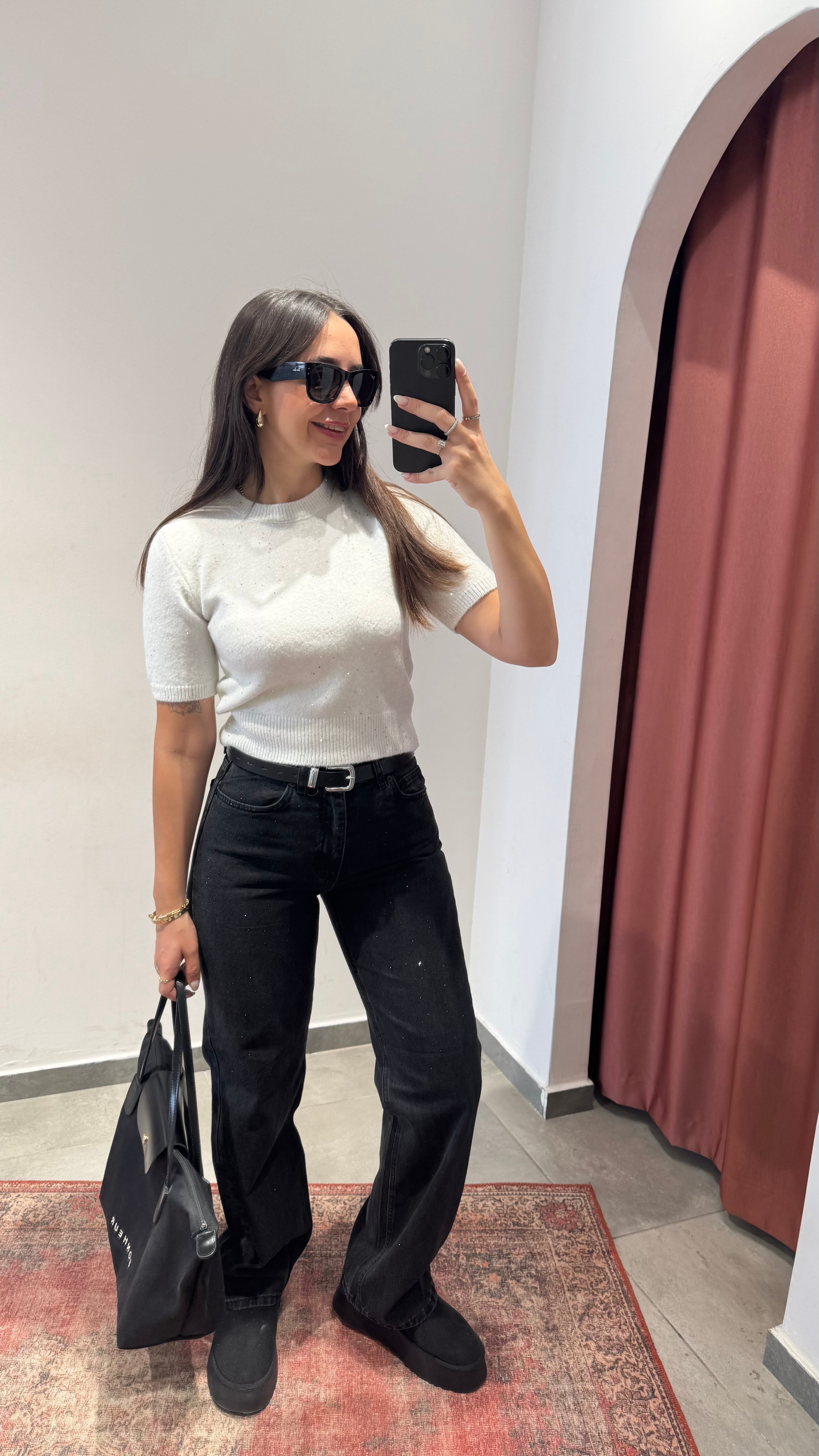 Jean Siyah Taşlı Straight