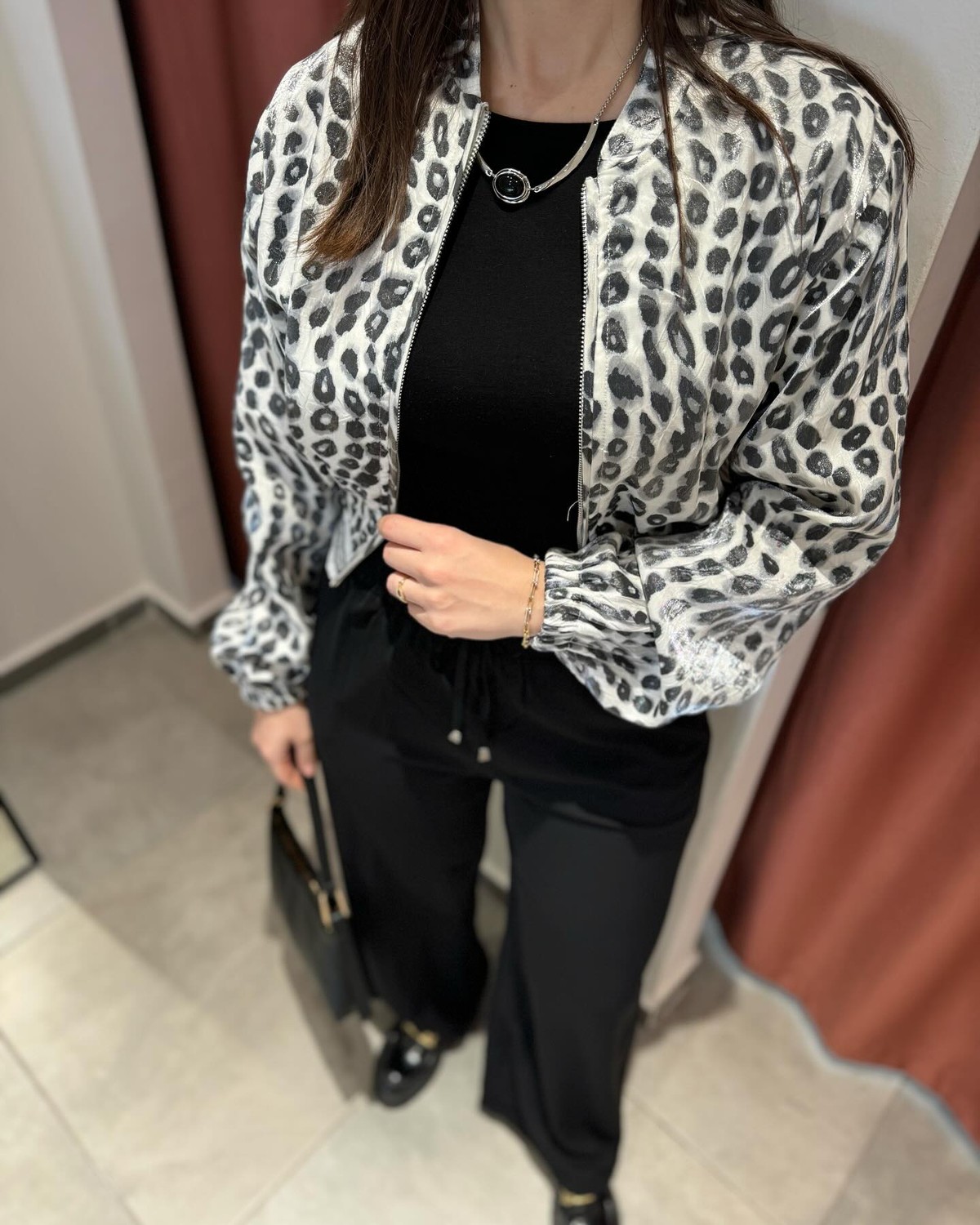 Ceket Siyah Beyaz Leopar Detaylı