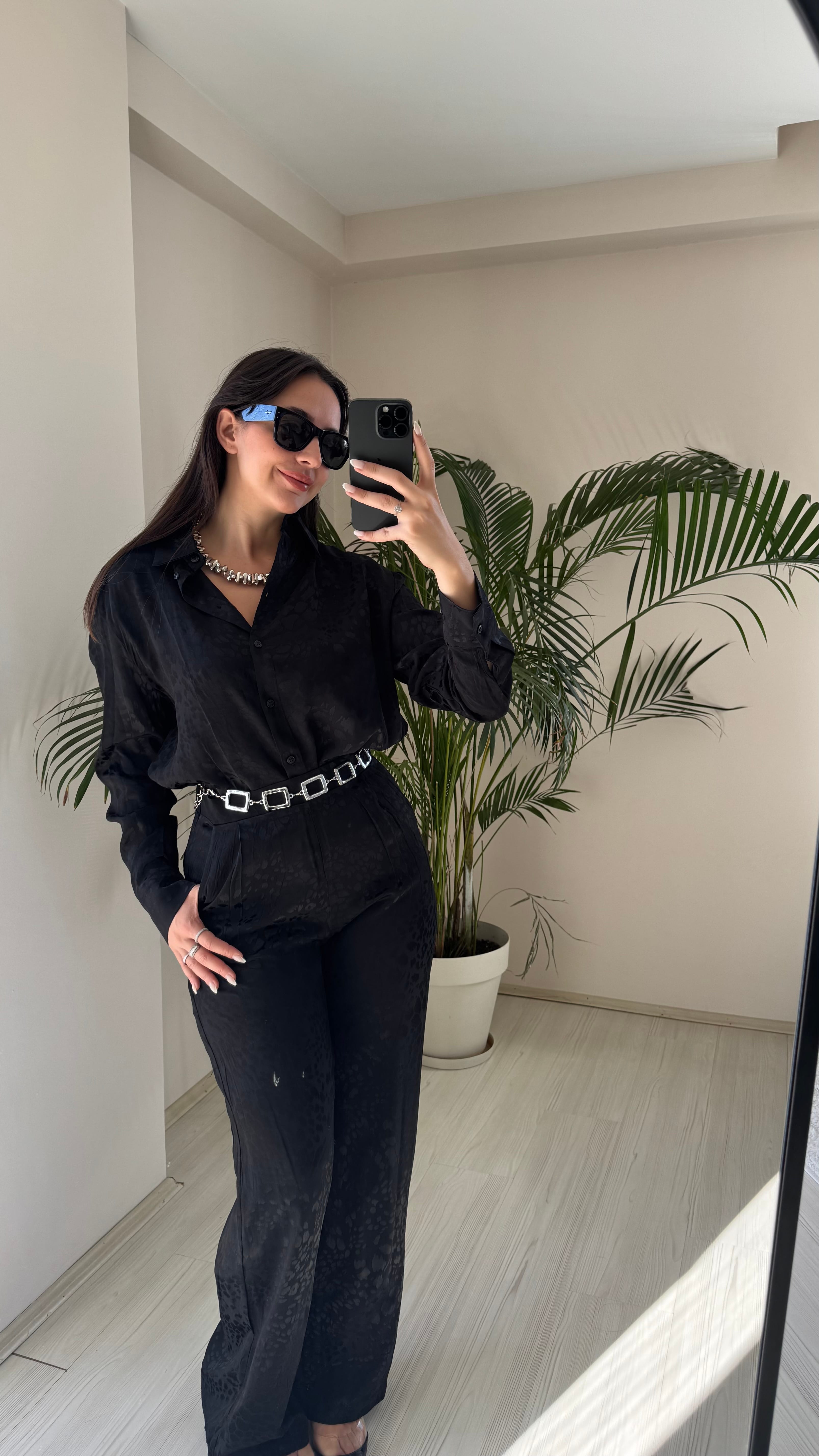 Saten Gömlek Siyah