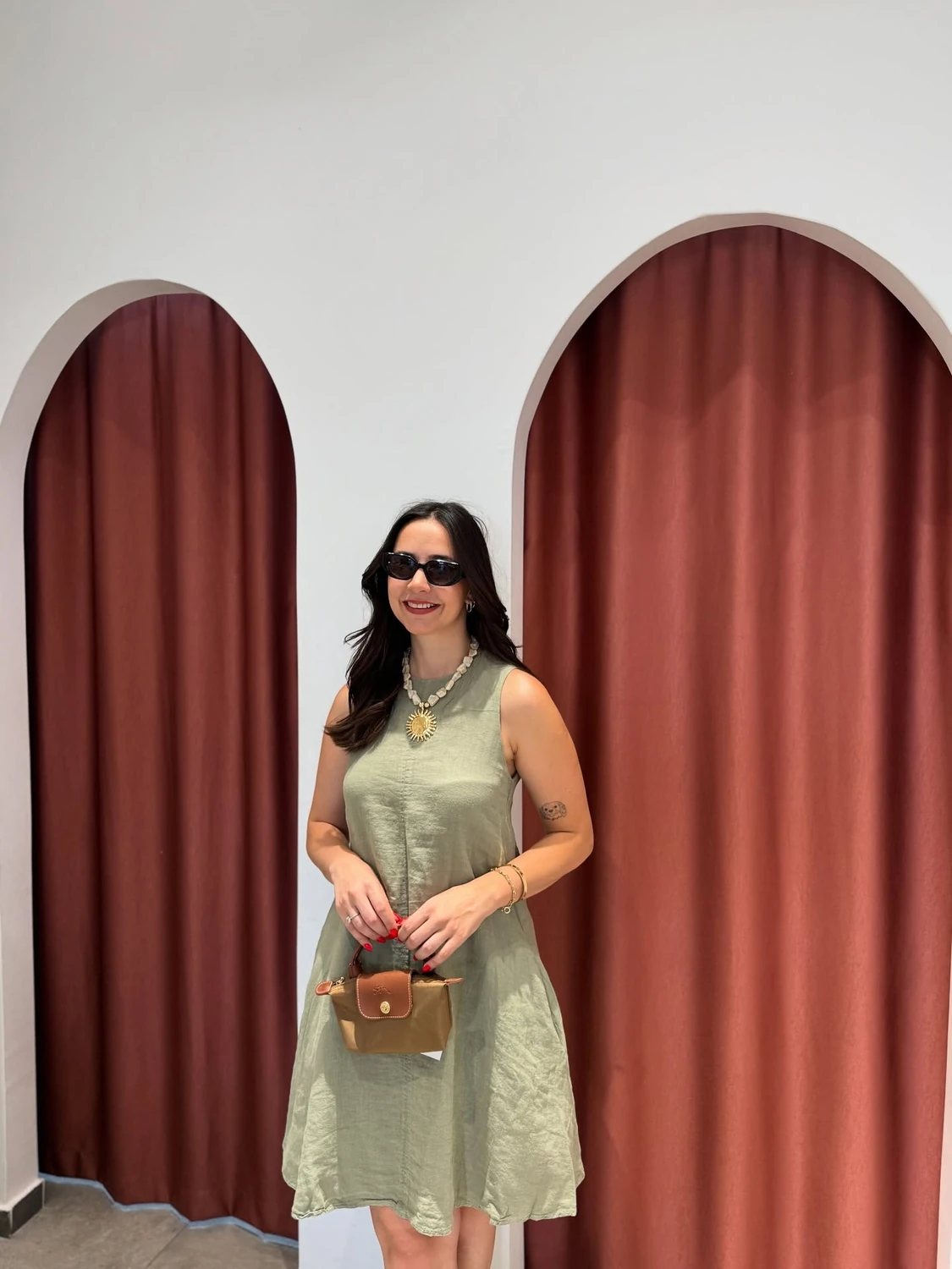 Elbise Haki Sıfır Kol Keten