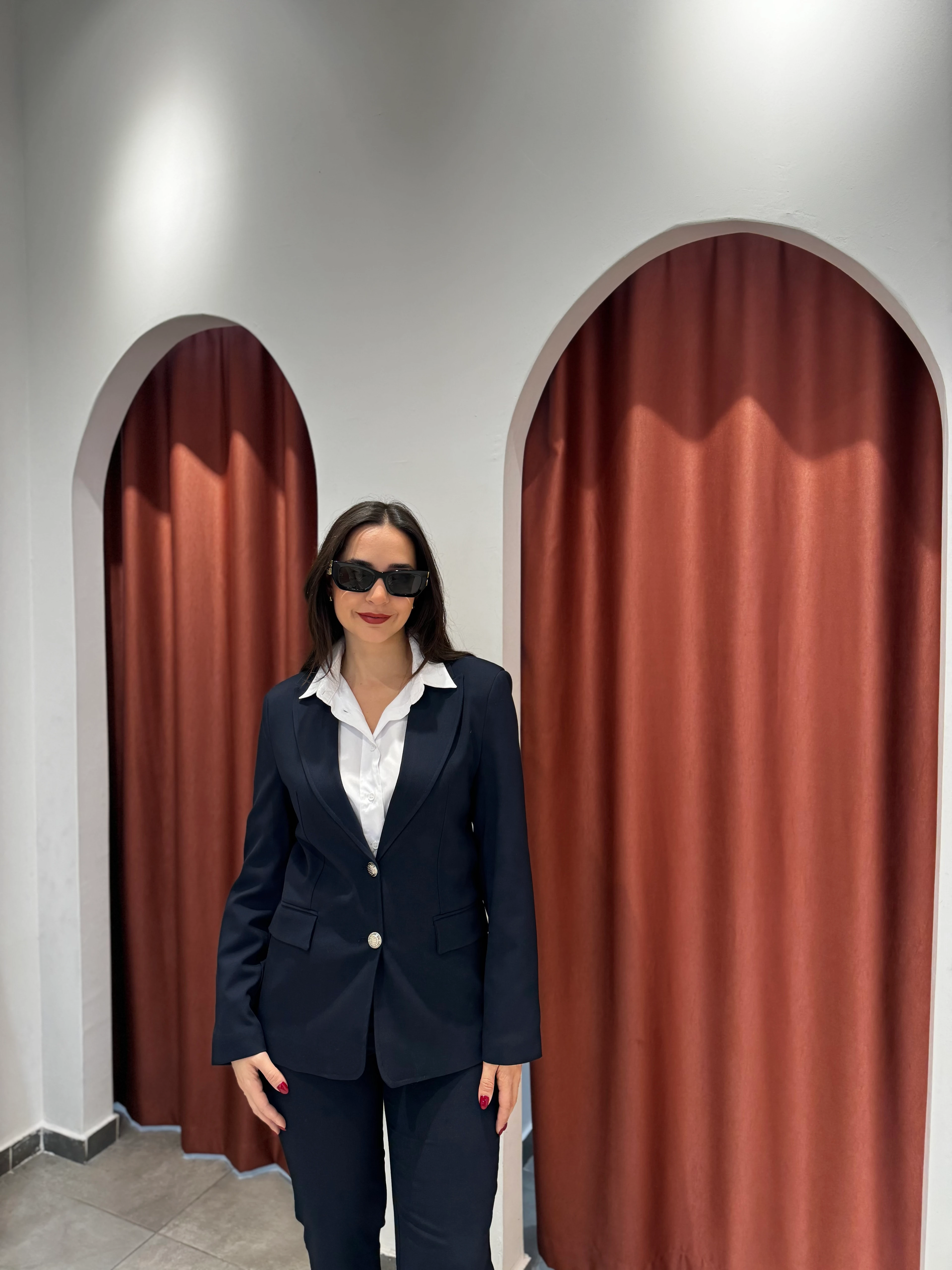 Lacivert Gümüş Düğmeli Blazer