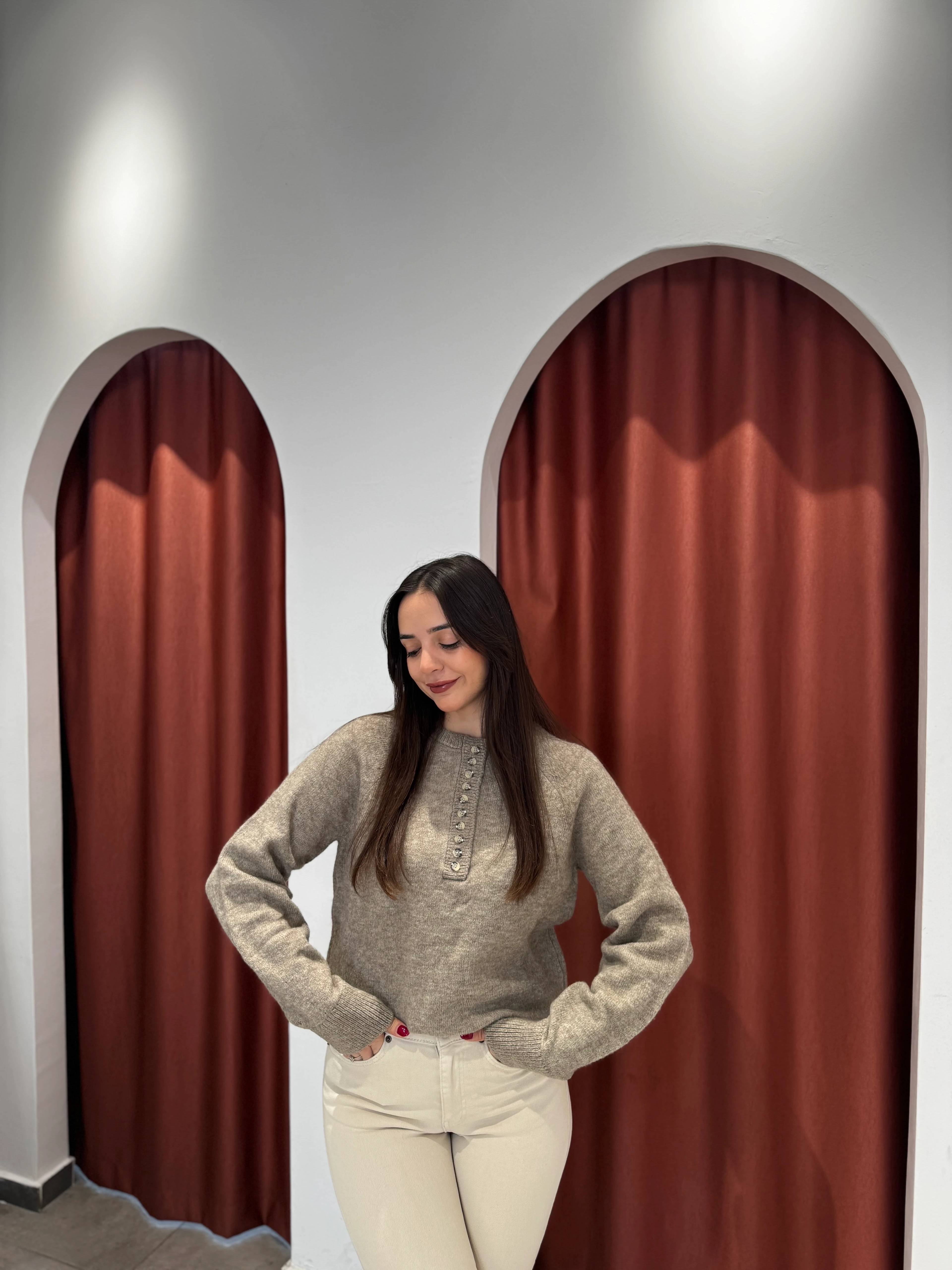 Düğmeli Vizon Kazak