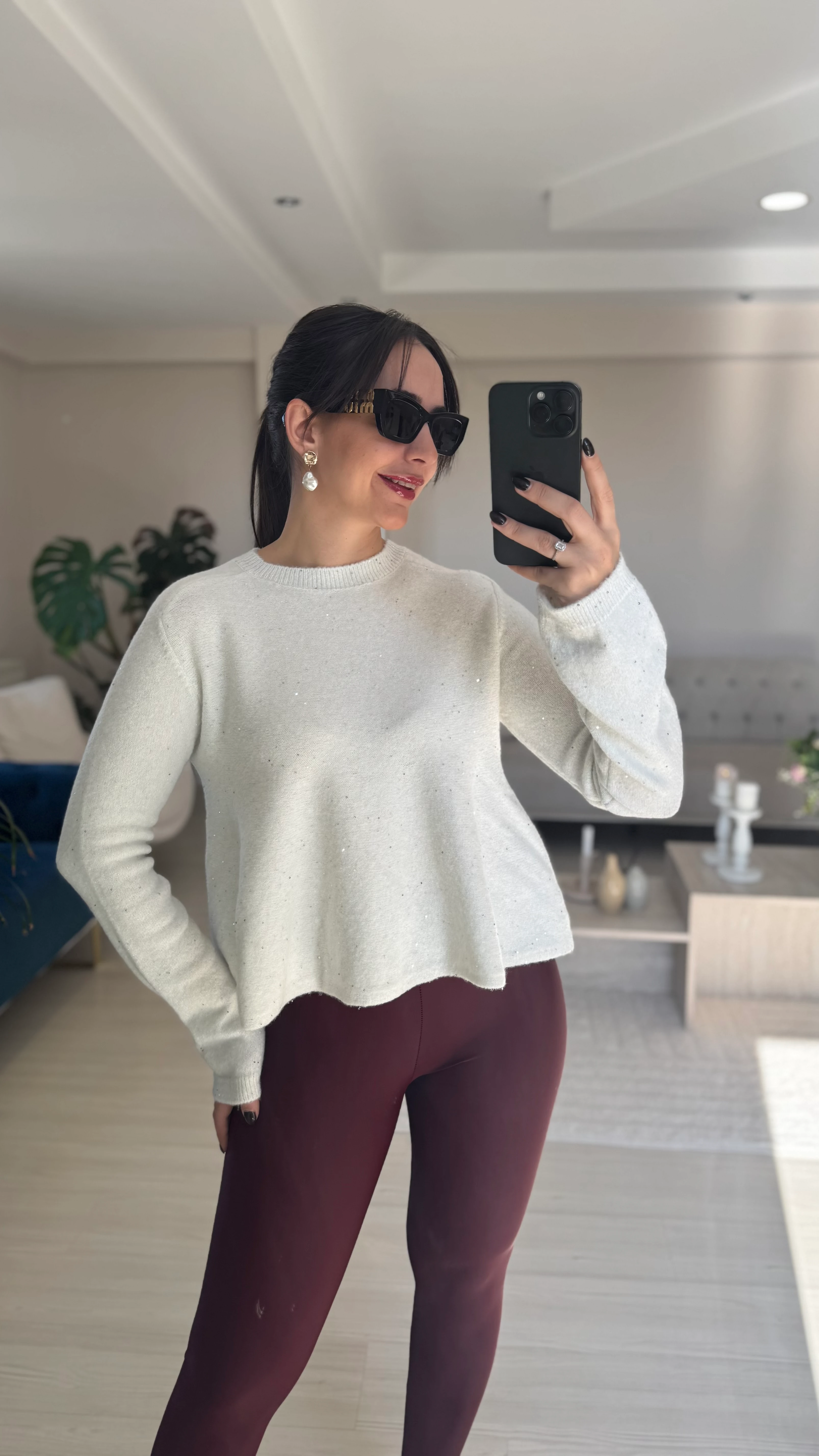 Simli Pullu Ekru Kazak