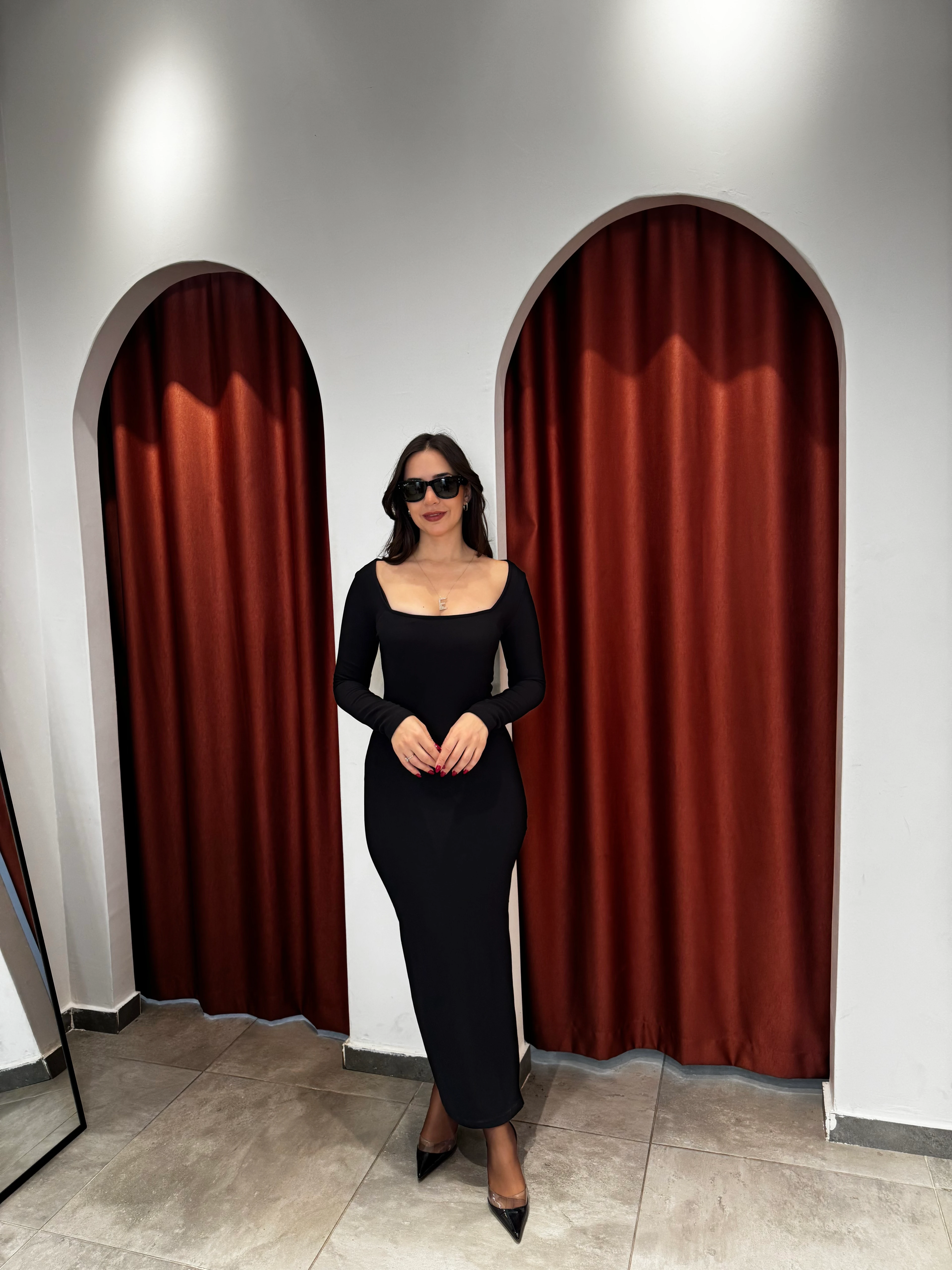 Siyah Ottoman Kumaş Elbise